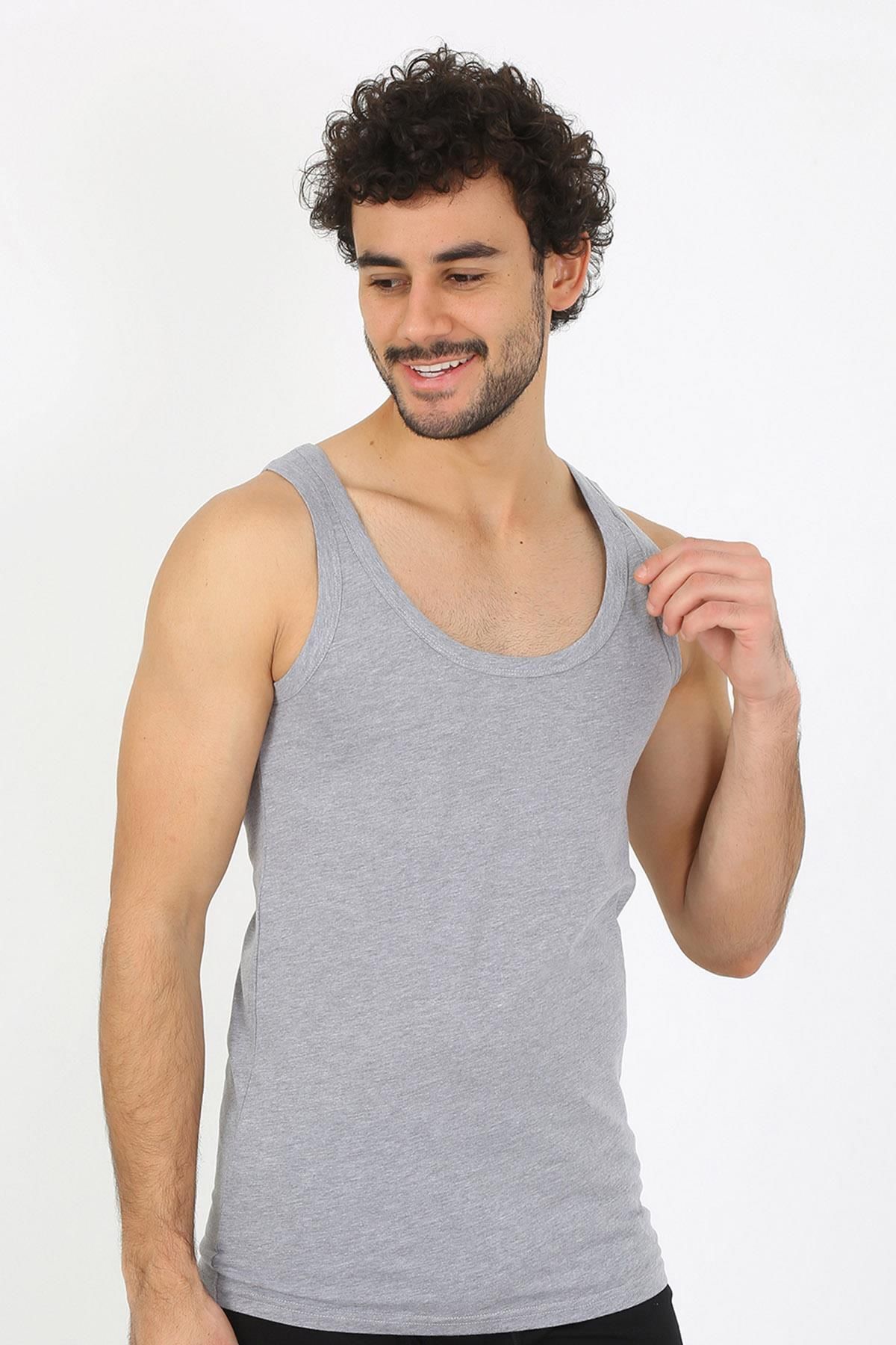 PuShe moda çizgi Erkek Gri Ribana Atlet 6502