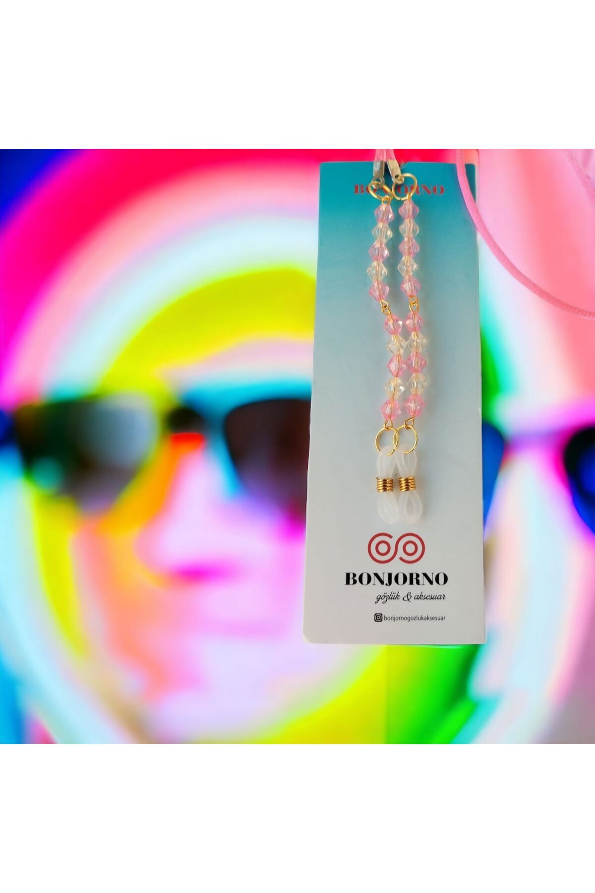 bonjorno aksesuar Gözlük İpi Boncuklu Saten İp