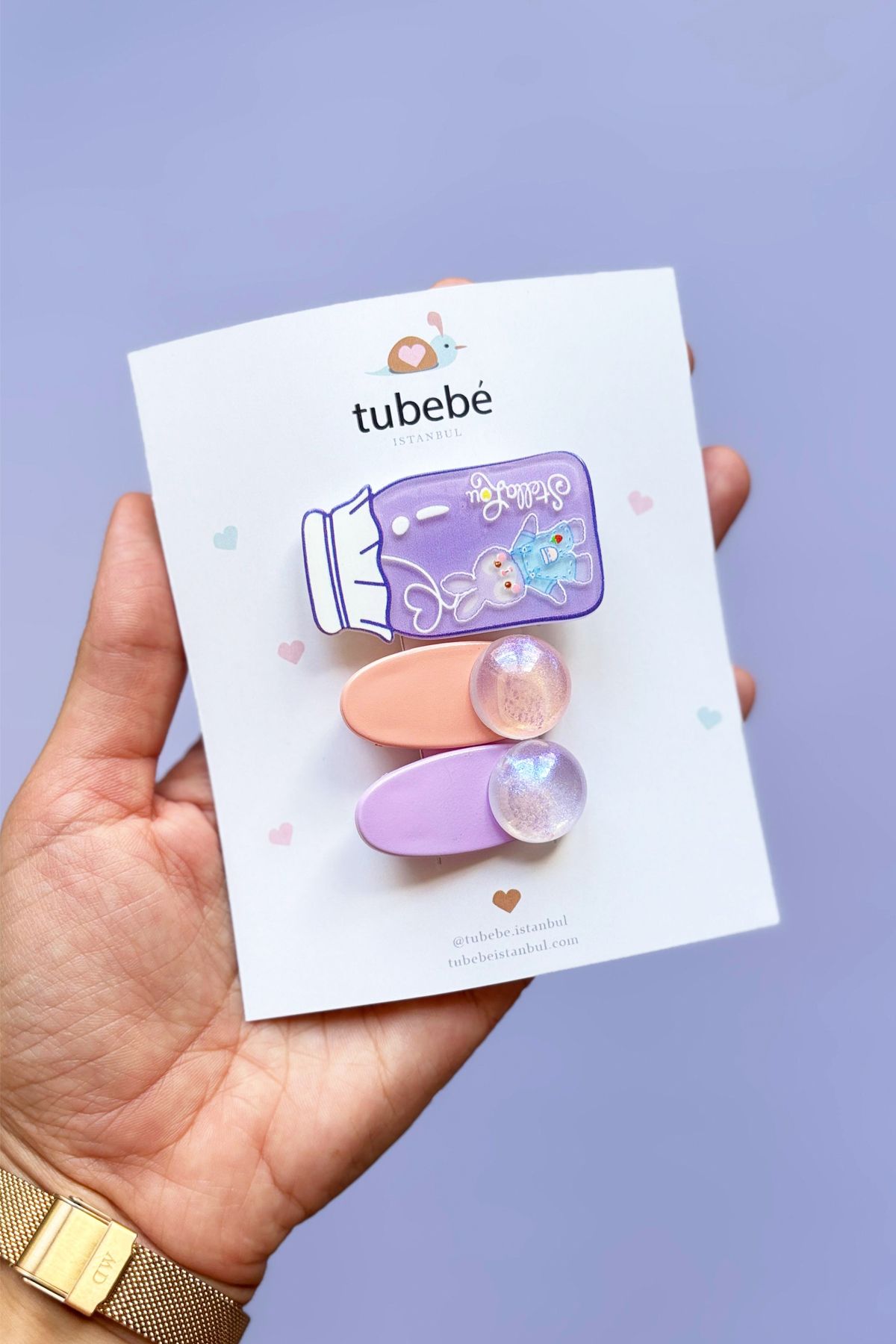 Tubebé İstanbul 3'lü Sevimli Tavşanlı Toka Seti – Kız Çocuk