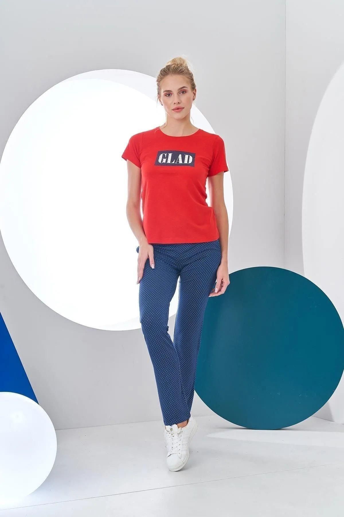 PJS Kadın Glad Baskılı Kısa Kollu Spor Pijama Takım