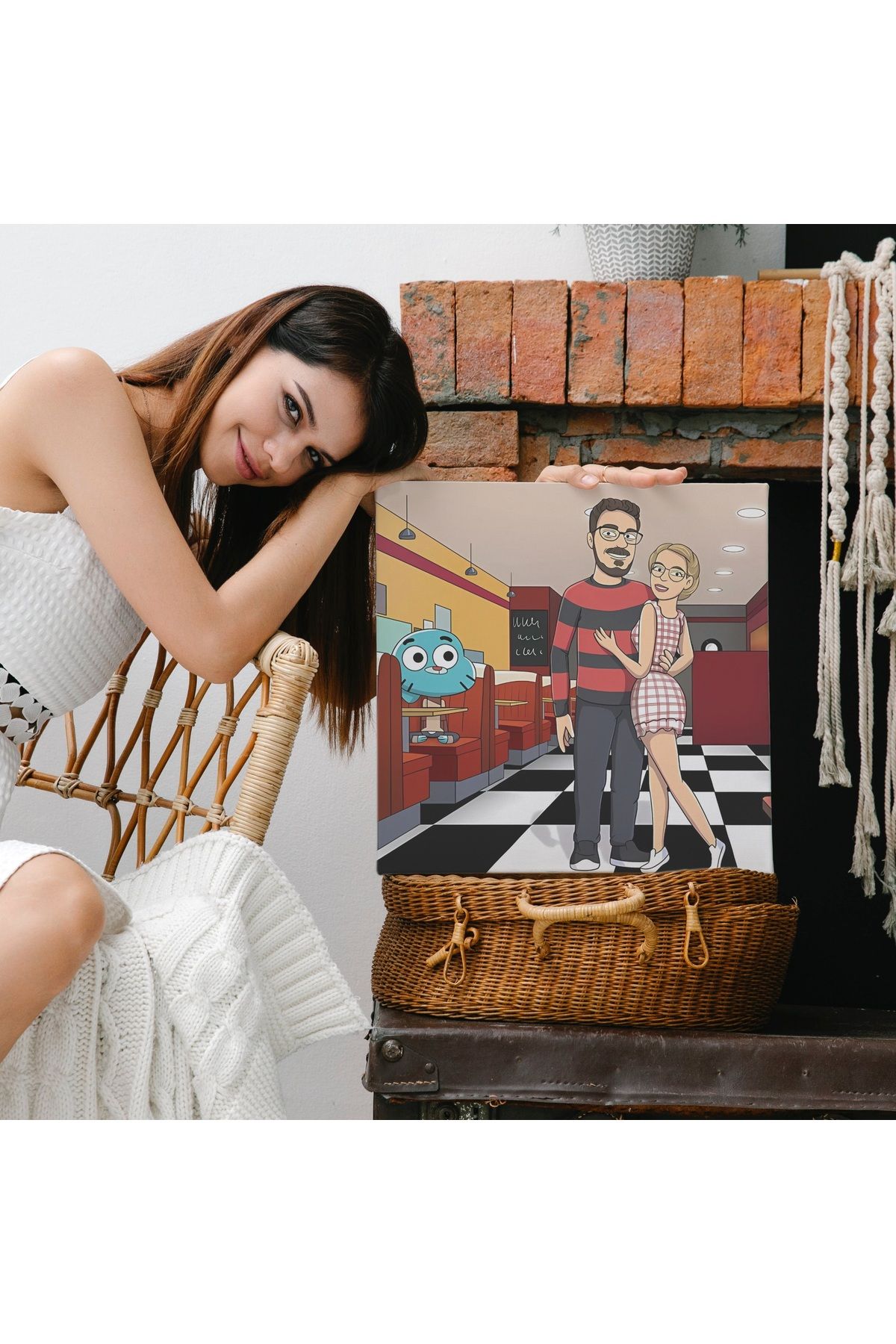 ÇELİKLER HEDİYE Kişiye Özel Karikatür Kanvas – Fotoğraftan Hazırlanan Hediye Tablo