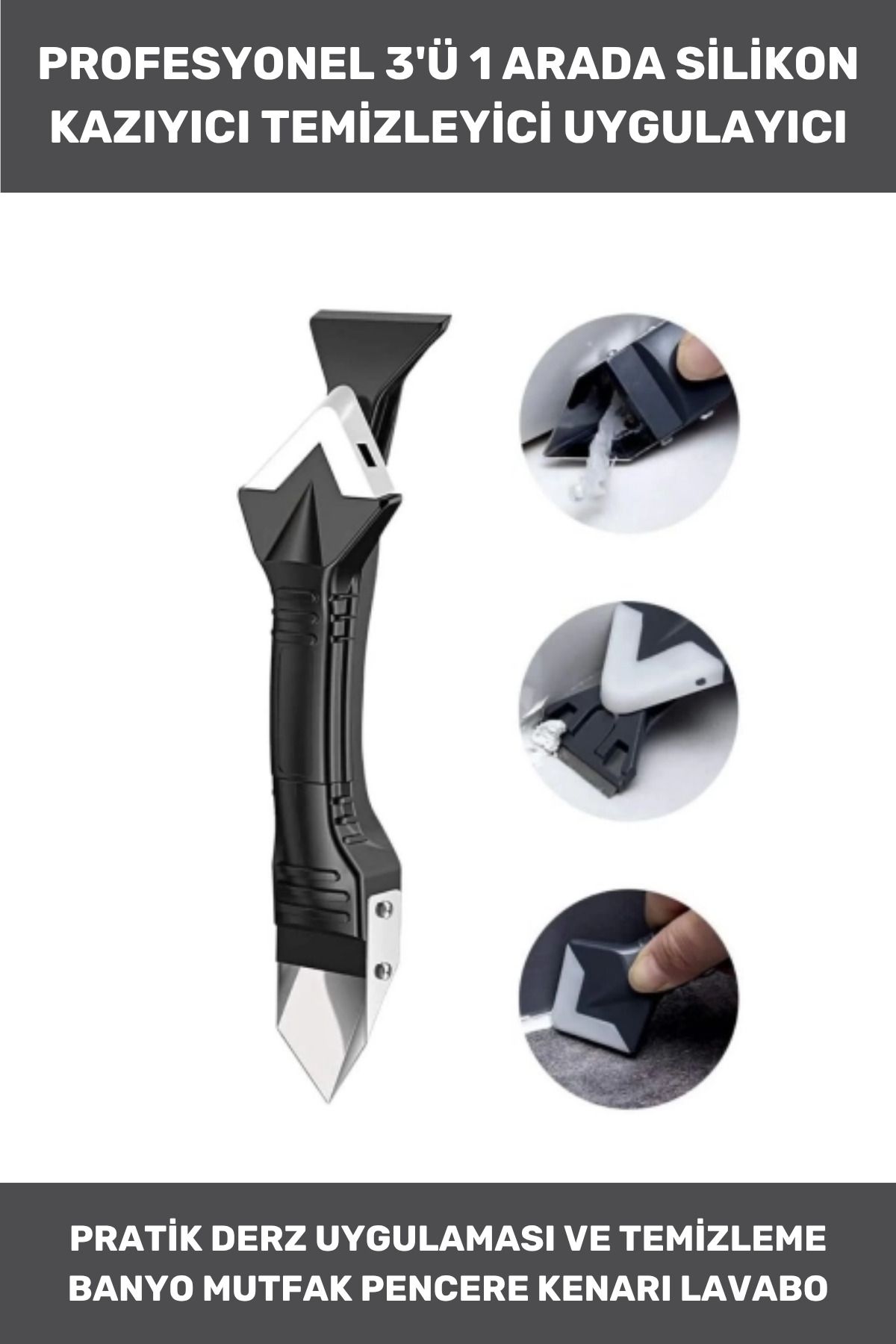 Thriftbuds Premium Banyo Mutfak Fayans Derz Silikon Sıyırıcı Kazıyıcı Doğrayıcı Uygulayıcı 3 in 1 Aparat