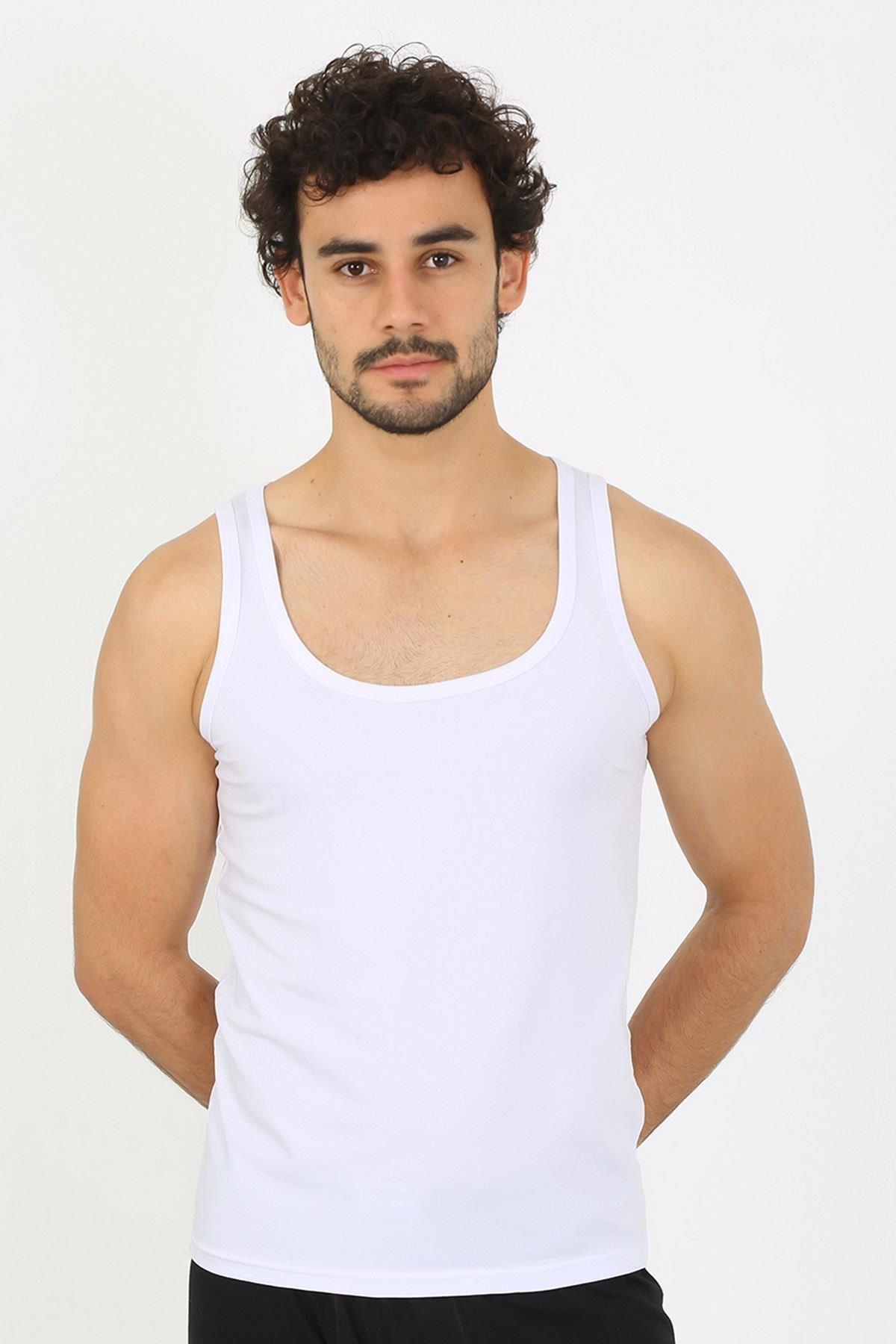 PuShe moda çizgi Erkek Penye Beyaz Atlet 6566
