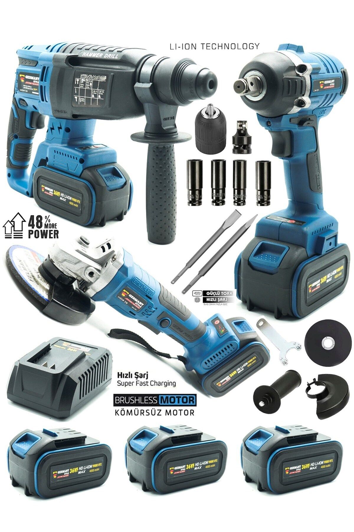 Elioure 3'lü Şarjlı Matkap Seti, 2-26mm, 450nm Tork, Vidalama, Sıkma ve Taşlama Özelliği