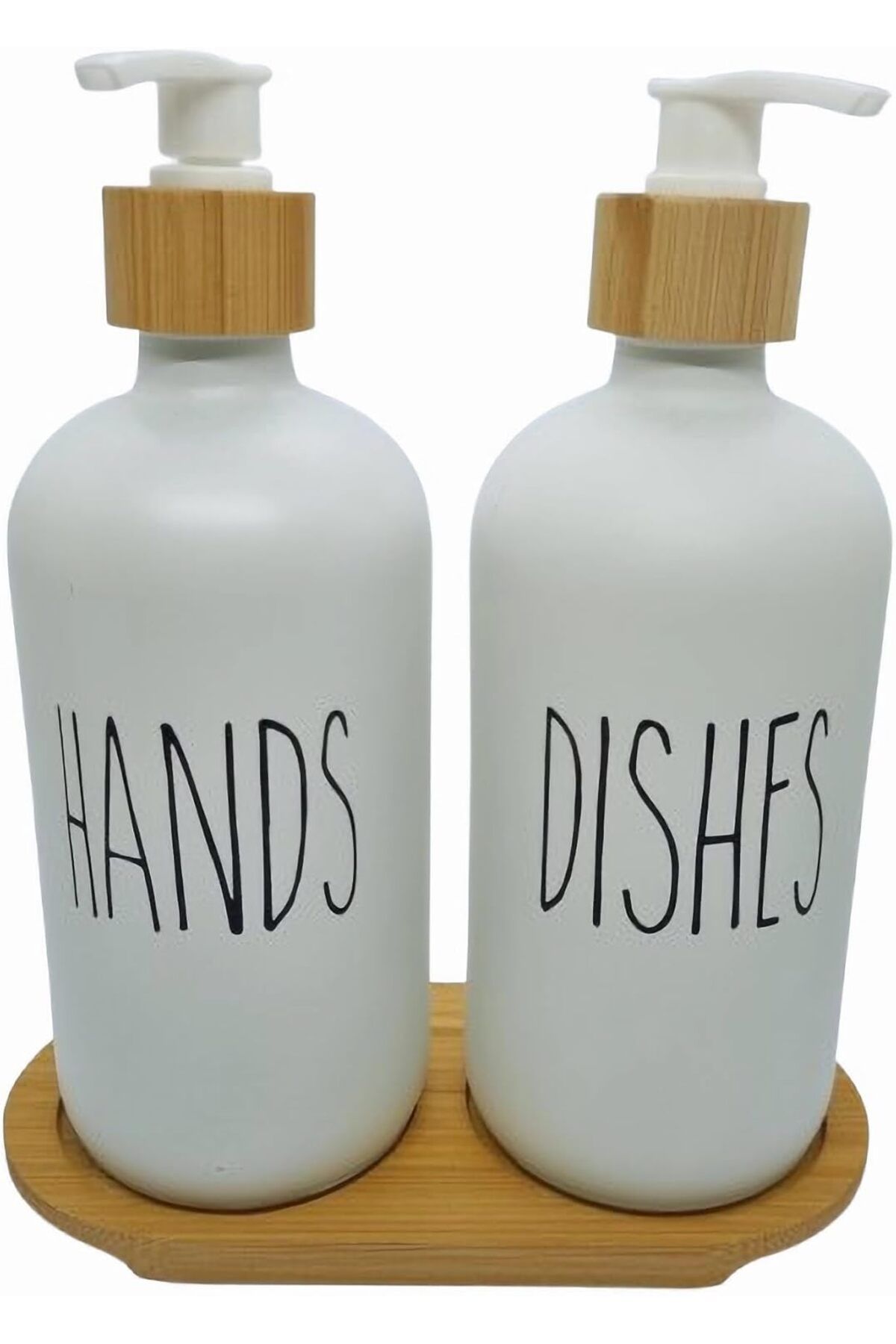 mazıdağı mazzıdağ Bambu Kapaklı Cam Sıvı Sabunluk Seti 500 ml x 2 - Mutfak ve Banyo İçin Pompalı Sabu