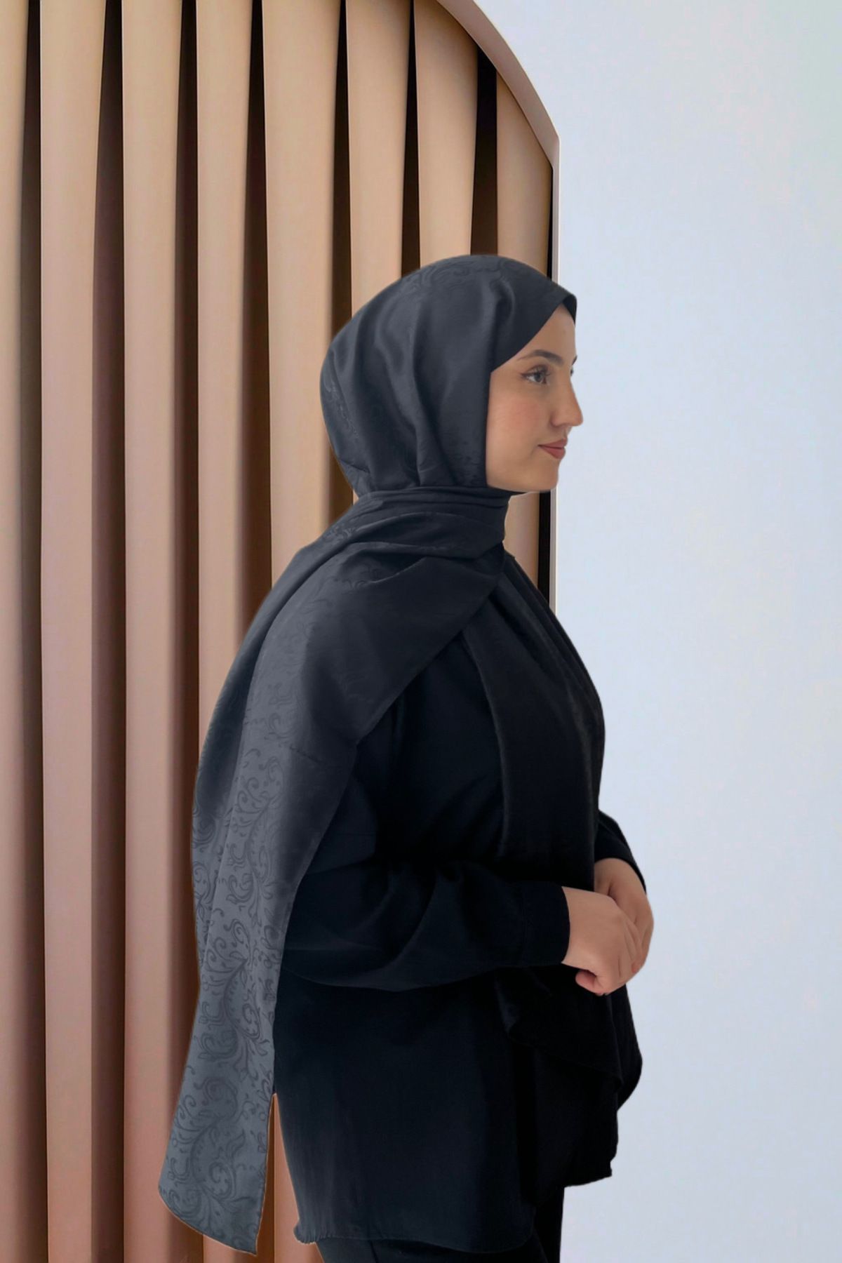 SarQa Scarft Çiçek Desen Jakar Şal