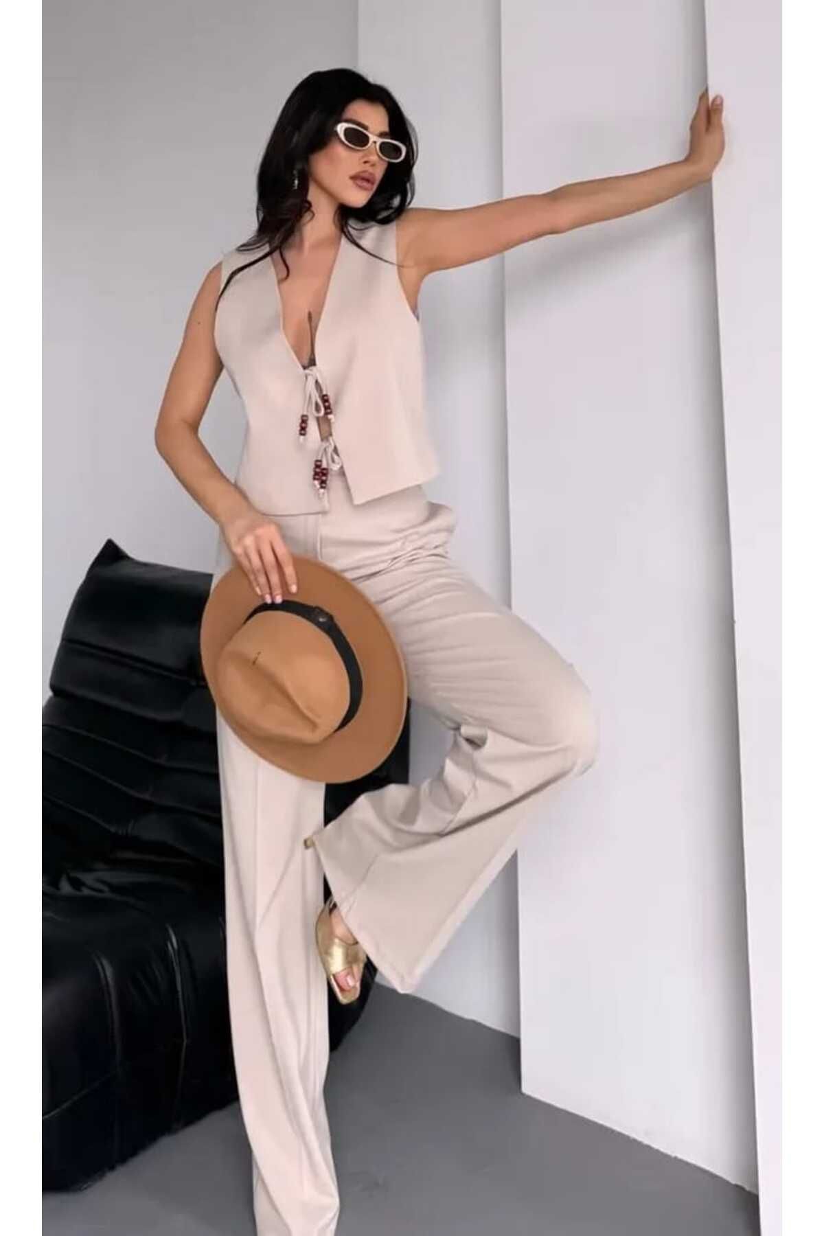 FASHION Modamaksu Yeni Sezon Bağcıklı Yelek Pantolon Takım