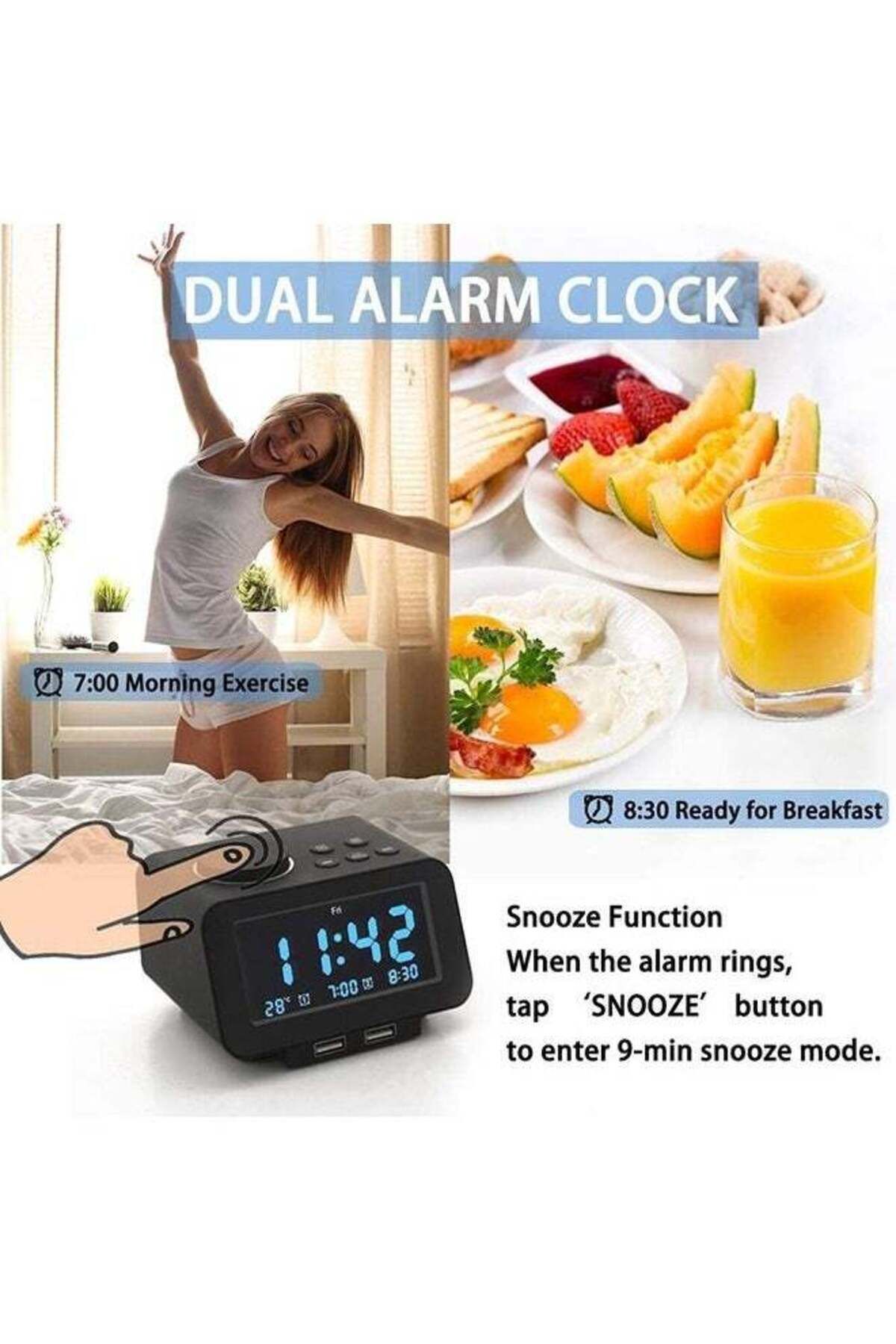 COOYA-LED Digital Alarm Clock Four-color display, voice-activated wake-up,LED intelligent temperature 4