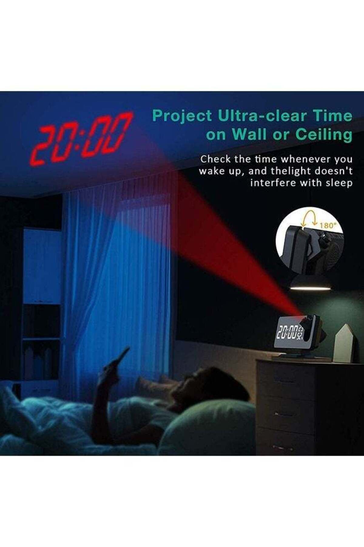 COOYA-Projection Alarm Clock,Radio Digital Alarm Clock, 7.4 Large Mirror LED Display Smart Clock 2