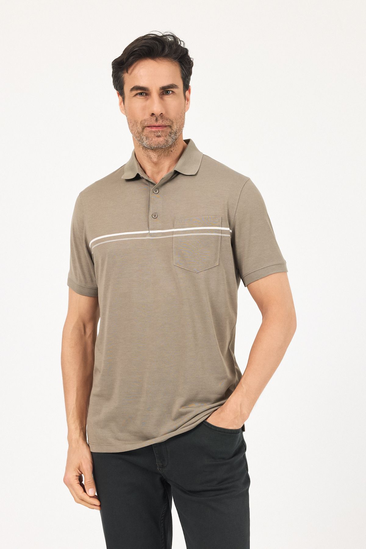 Wellalux Erkek Polo Yaka, Çift Çizgili ,Cepli T-shirt