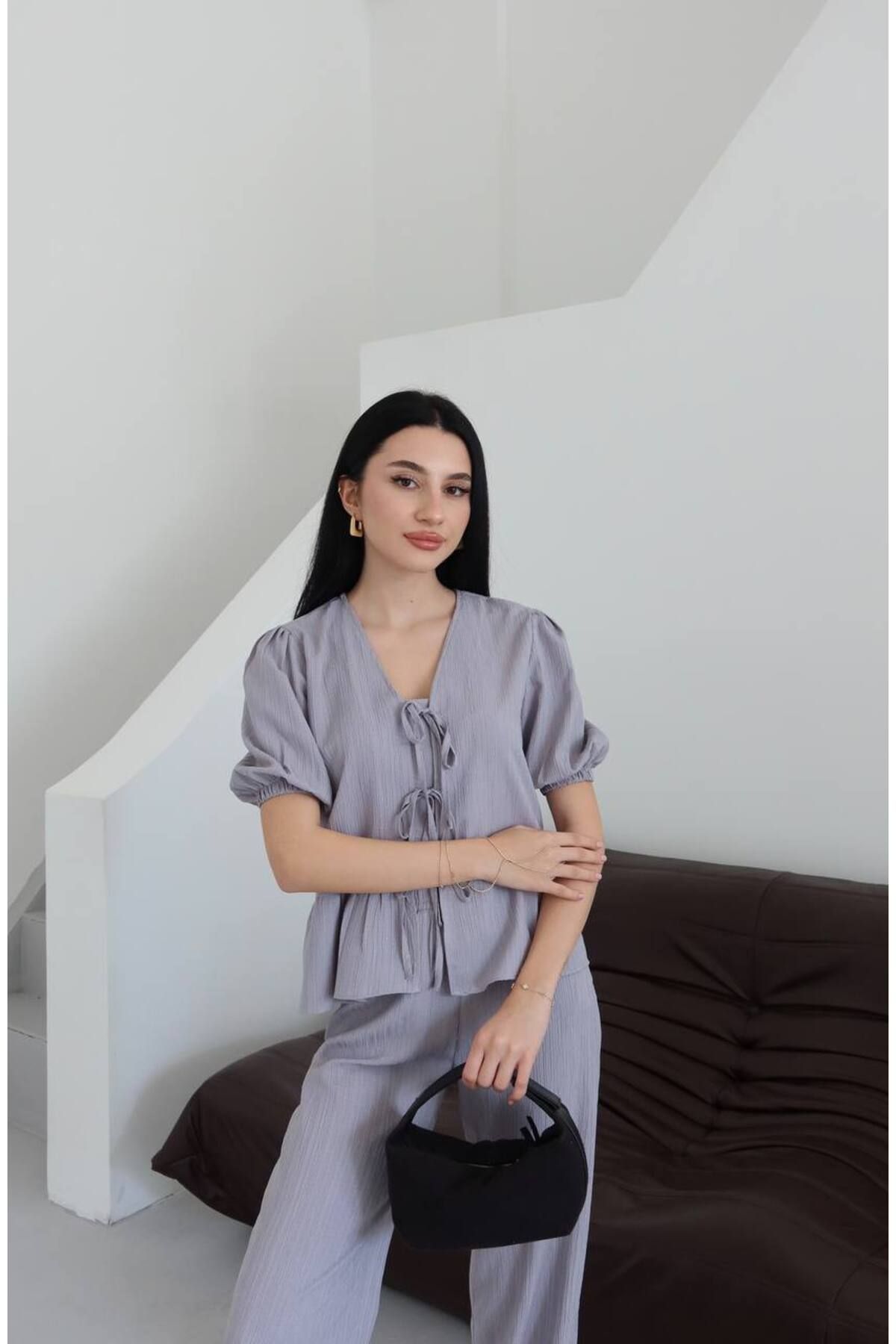 ZF BUTİK Kadın Bağlama Detaylı Büzgülü İkili Alt Üst Takım