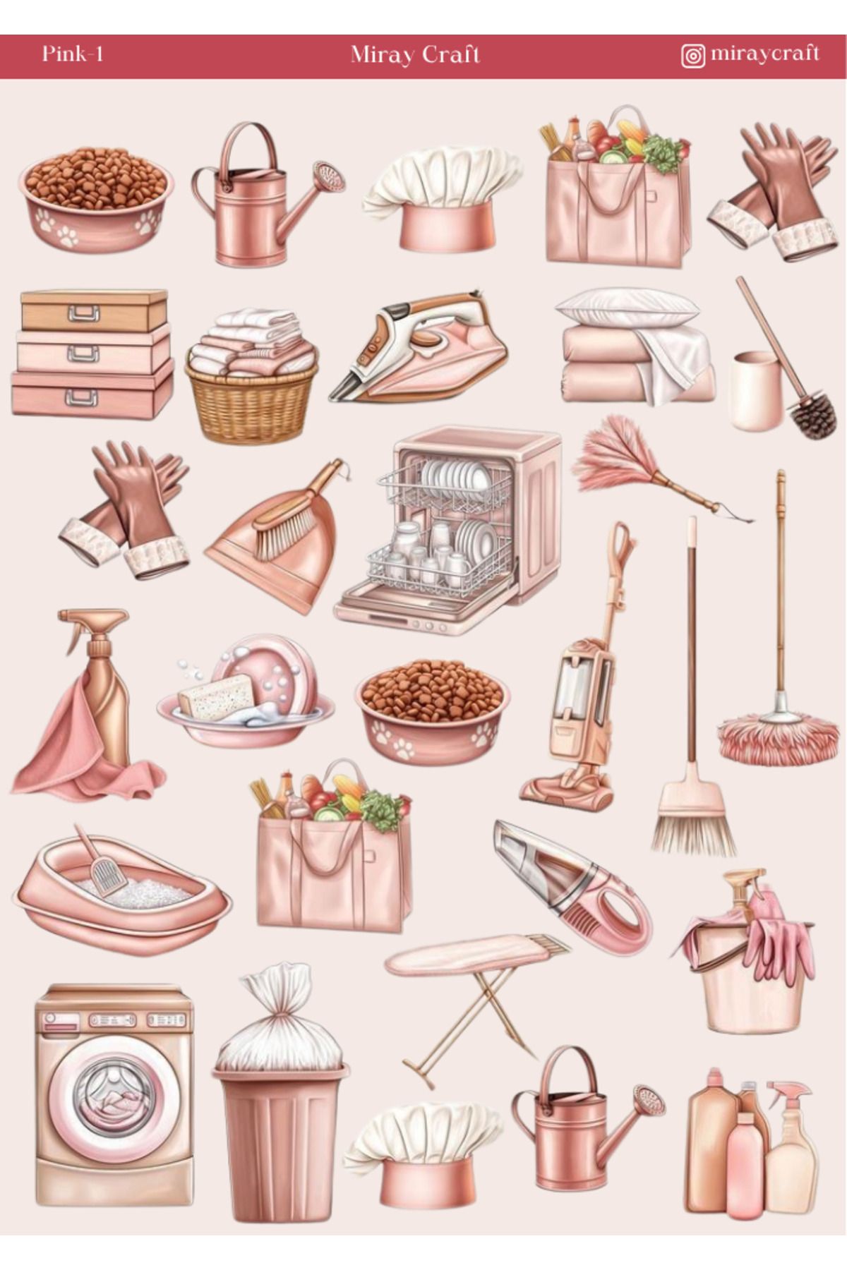 MirayDesign 1 Adet Pembe Renk Temalı Sticker (12x17 cm) Bullet Journal, Scrapbook, Ajanda ve Planlayıcı için