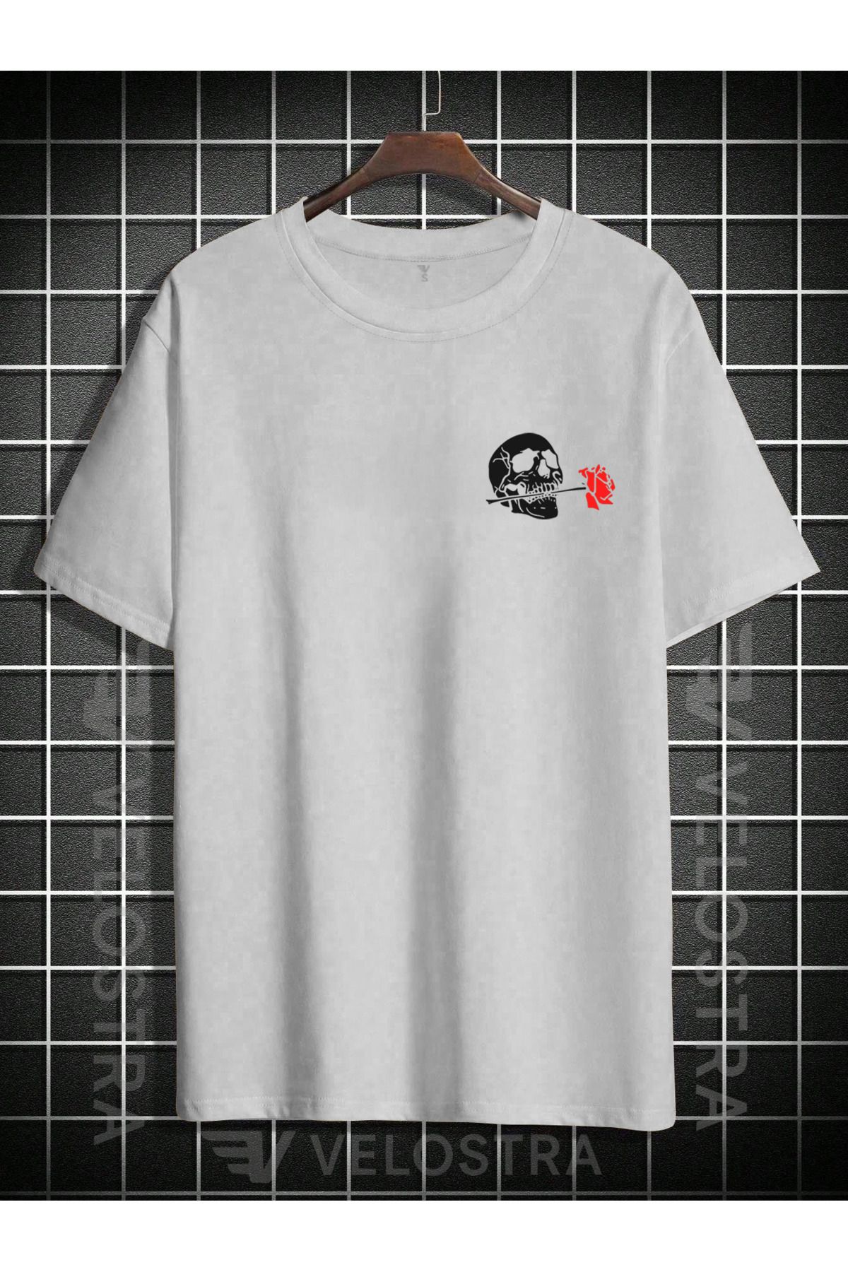 Velostra Unisex Minimal Kurukafa Baskılı Oversize T-shirt