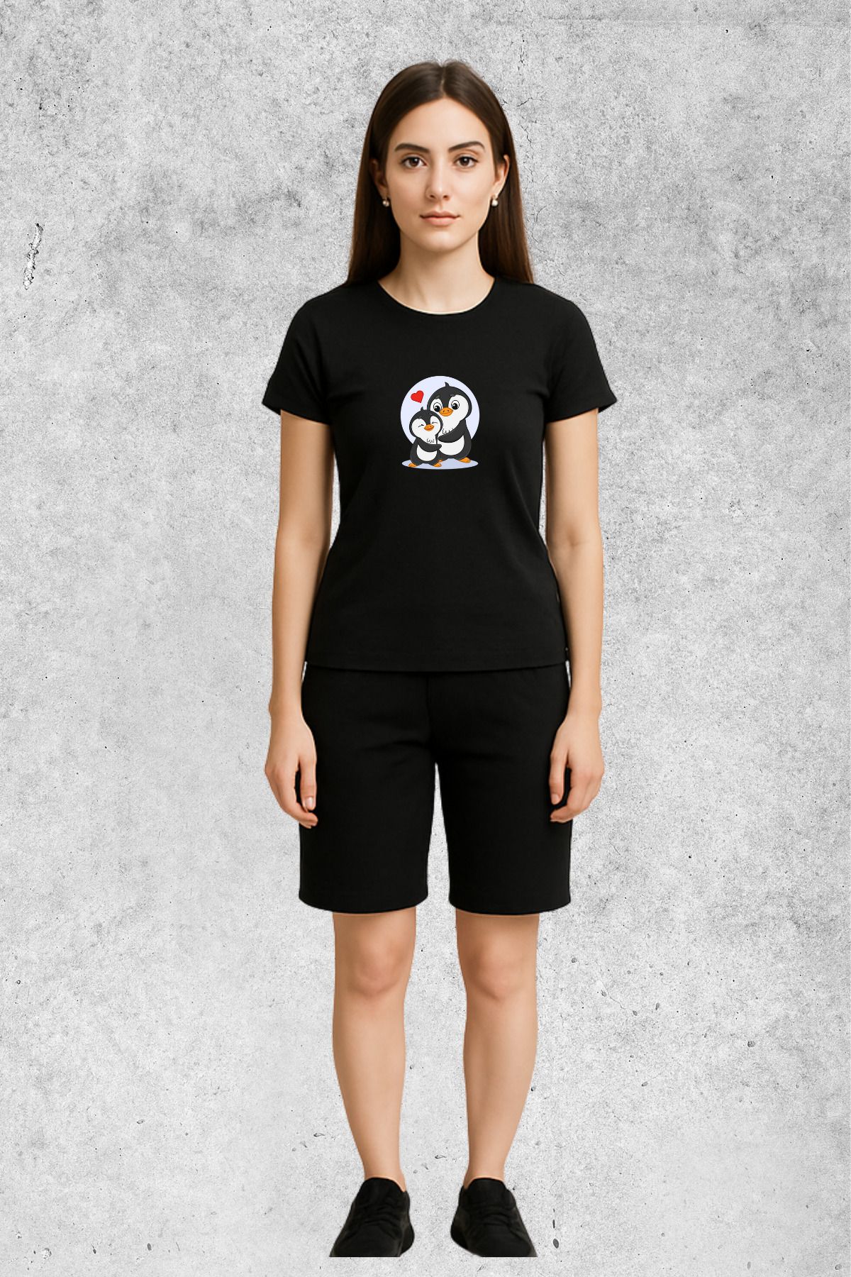 MOLICO BASİC unisex sıfır yaka kısa kollu PENGUEN BASKILI TSHİRT
