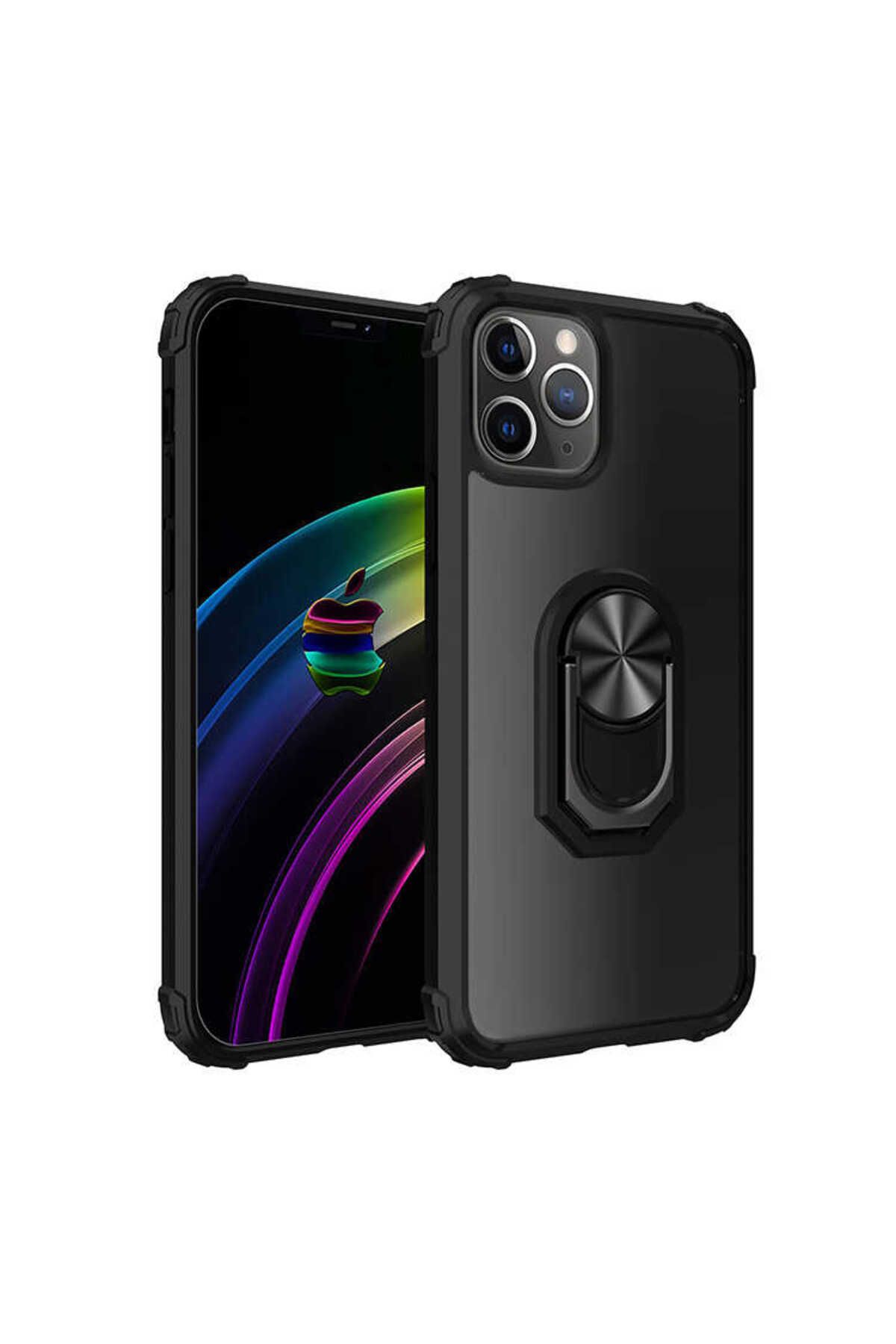 halkhouse İphone 12 Pro Max Kılıf Sert Silikon Dayanıklı Şeffaf Renkli Yüzüklü Mola Kapak