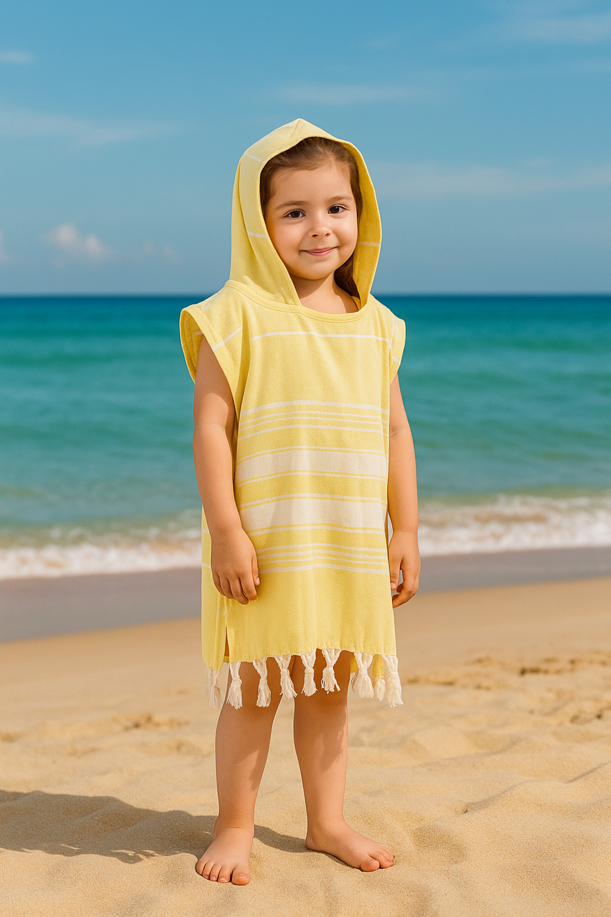 Formeya Çocuk Bornoz Panço Pamuk Plaj Havlusu Peştemal Sarı fotoğrafı 5 (önizleme)