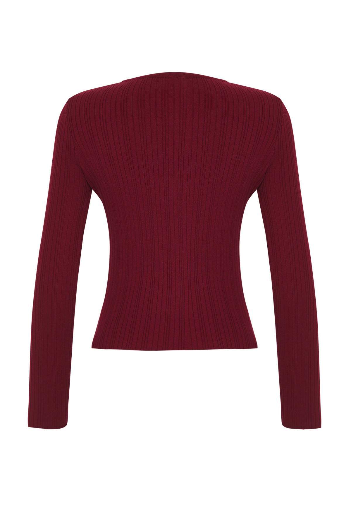 Trendyolmilla  Bordo 2'li Fitilli Premium/Özel İplikli Yumuşak Dokulu Triko Hırka-Bluz Takım TWOAW26HI00003 - Görsel 8