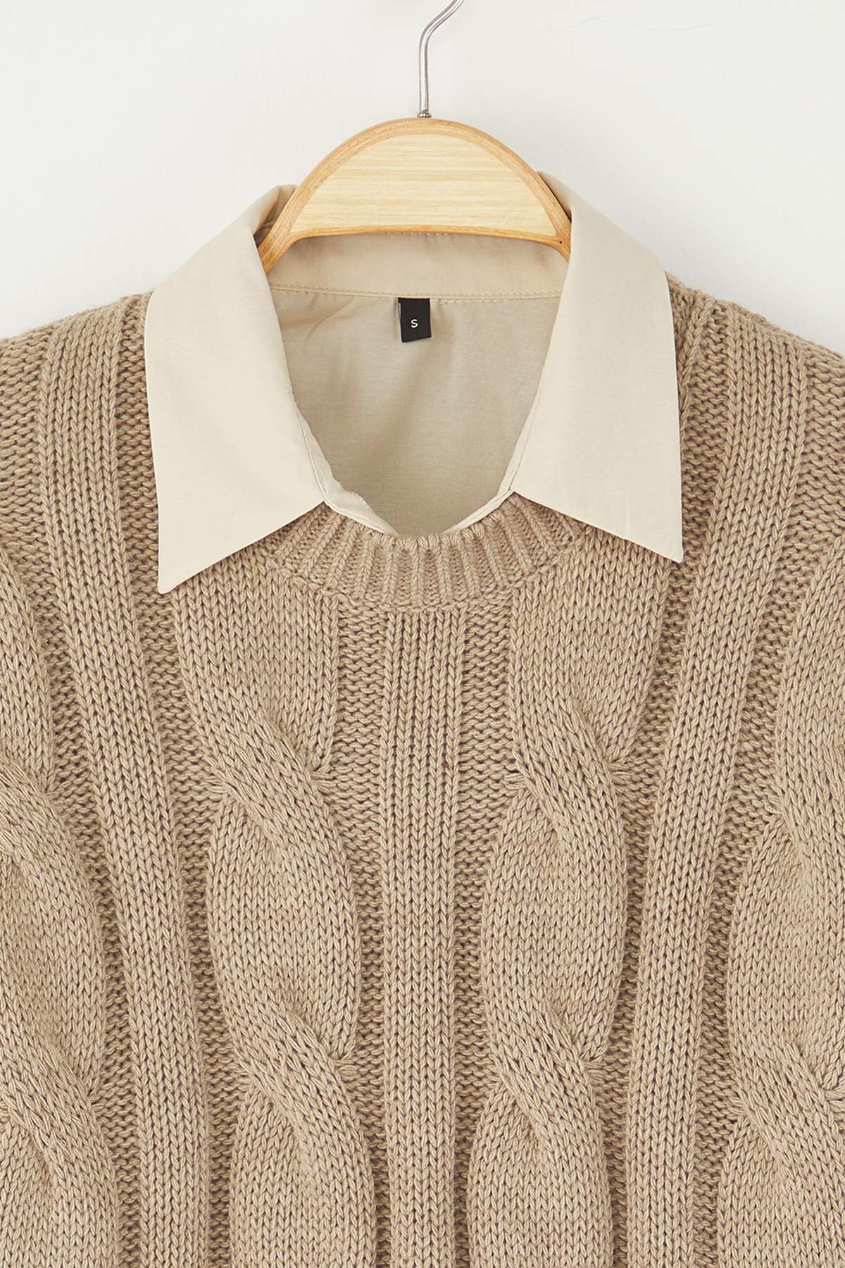 Trendyolmilla  Teen Vizon Gömlek Garnili Detaylı Crop Triko Kazak TWOAW26KZ00047 - Görsel 6