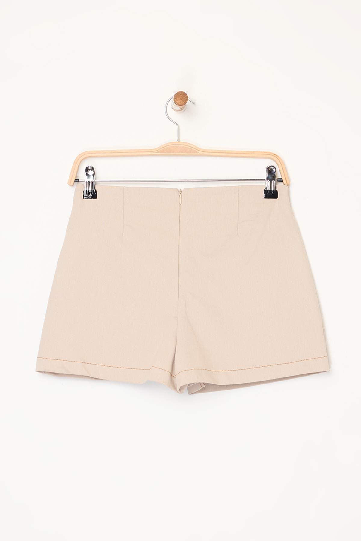 Trendyolmilla  Bej Kontrast Dikişli Mini Gabardin Pamuklu Şort Etek TWOSS25SR00228 - Görsel 6