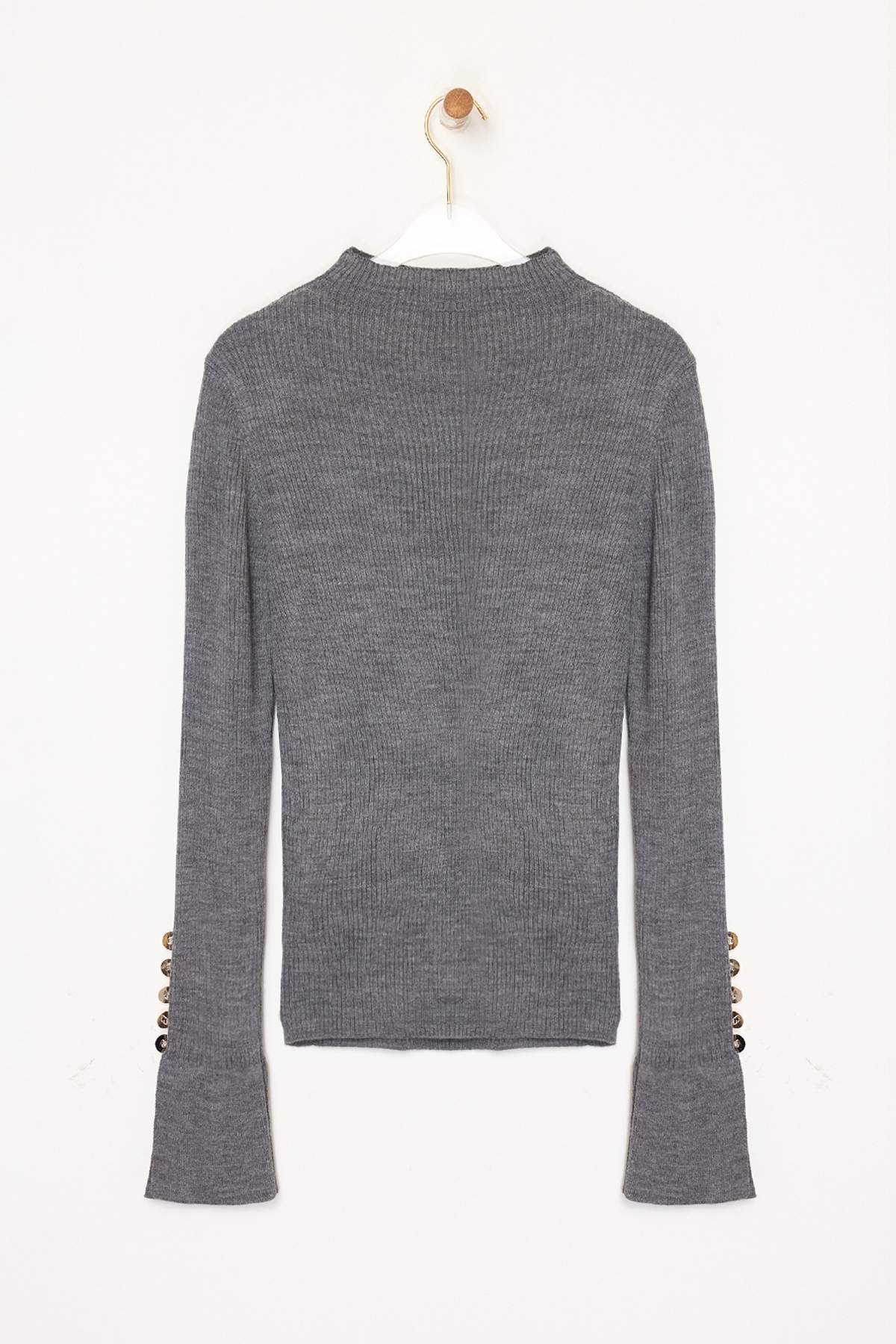 Trendyolmilla  Antrasit Kol Ucu Düğme Detaylı Triko Kazak TWOAW24KZ00309 - Görsel 9