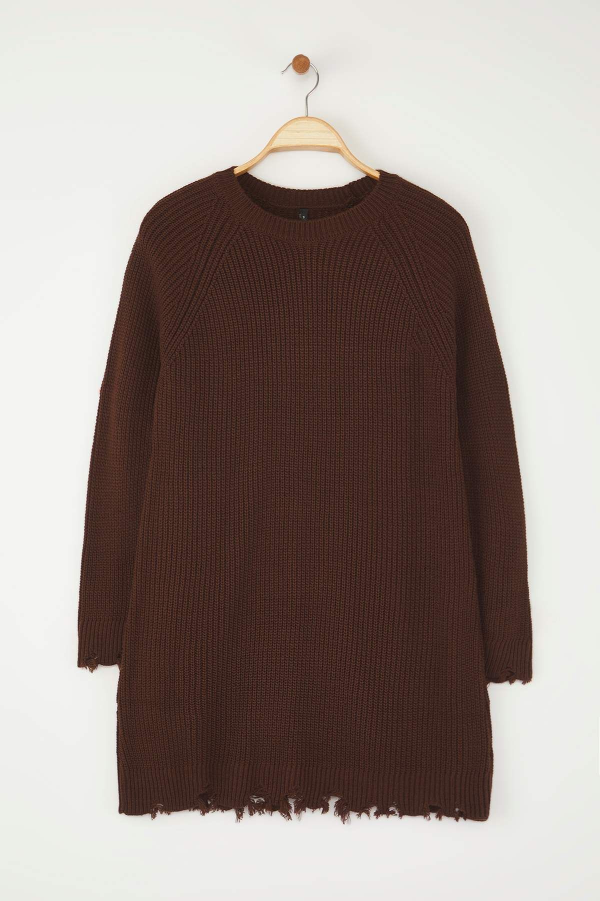 Trendyol Collection-Brown Short/Mini Wide Fit Flowing Detail Knitwear Dress Twoaw24El00113 5