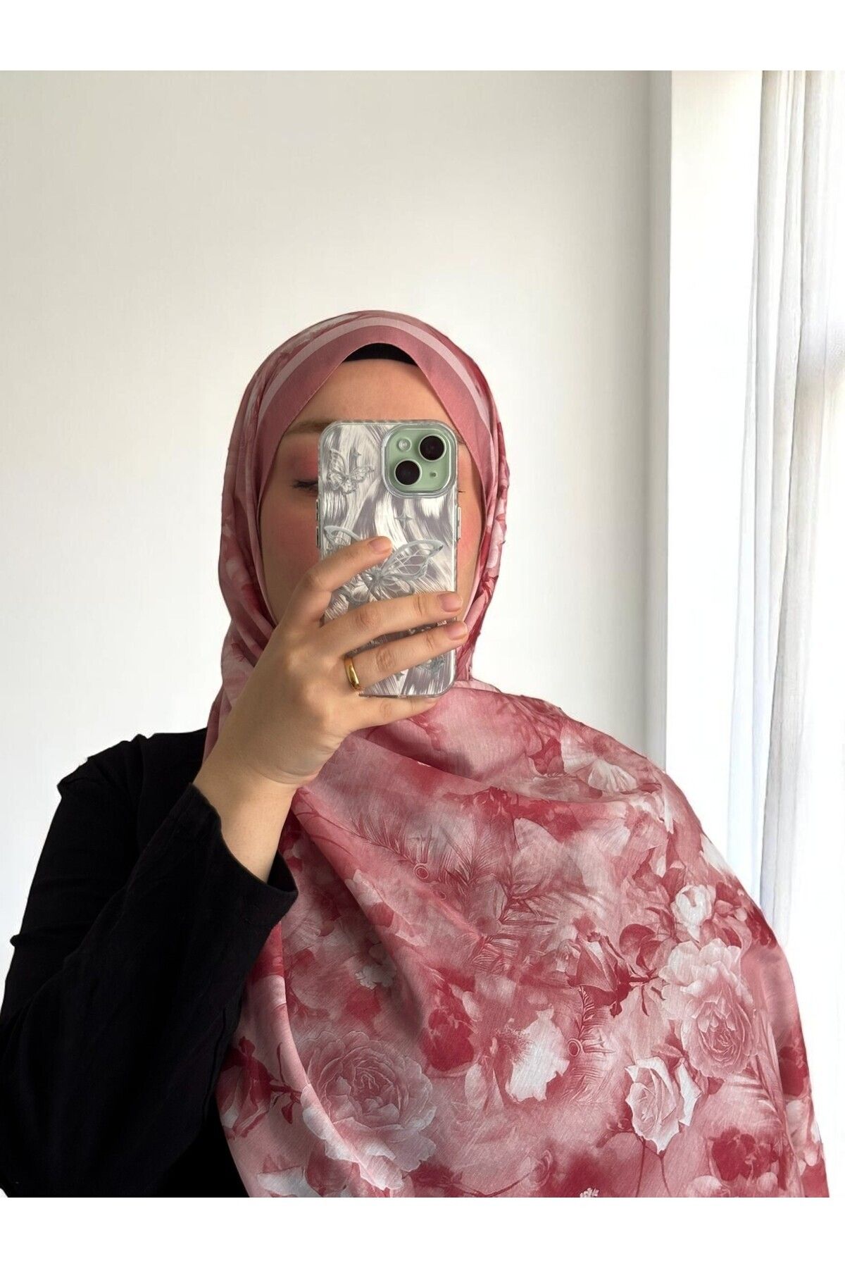 Lavena scarfs Flora Serisi Çiçekli Desen Pamuklu Dijital Soft Şal - Pembe