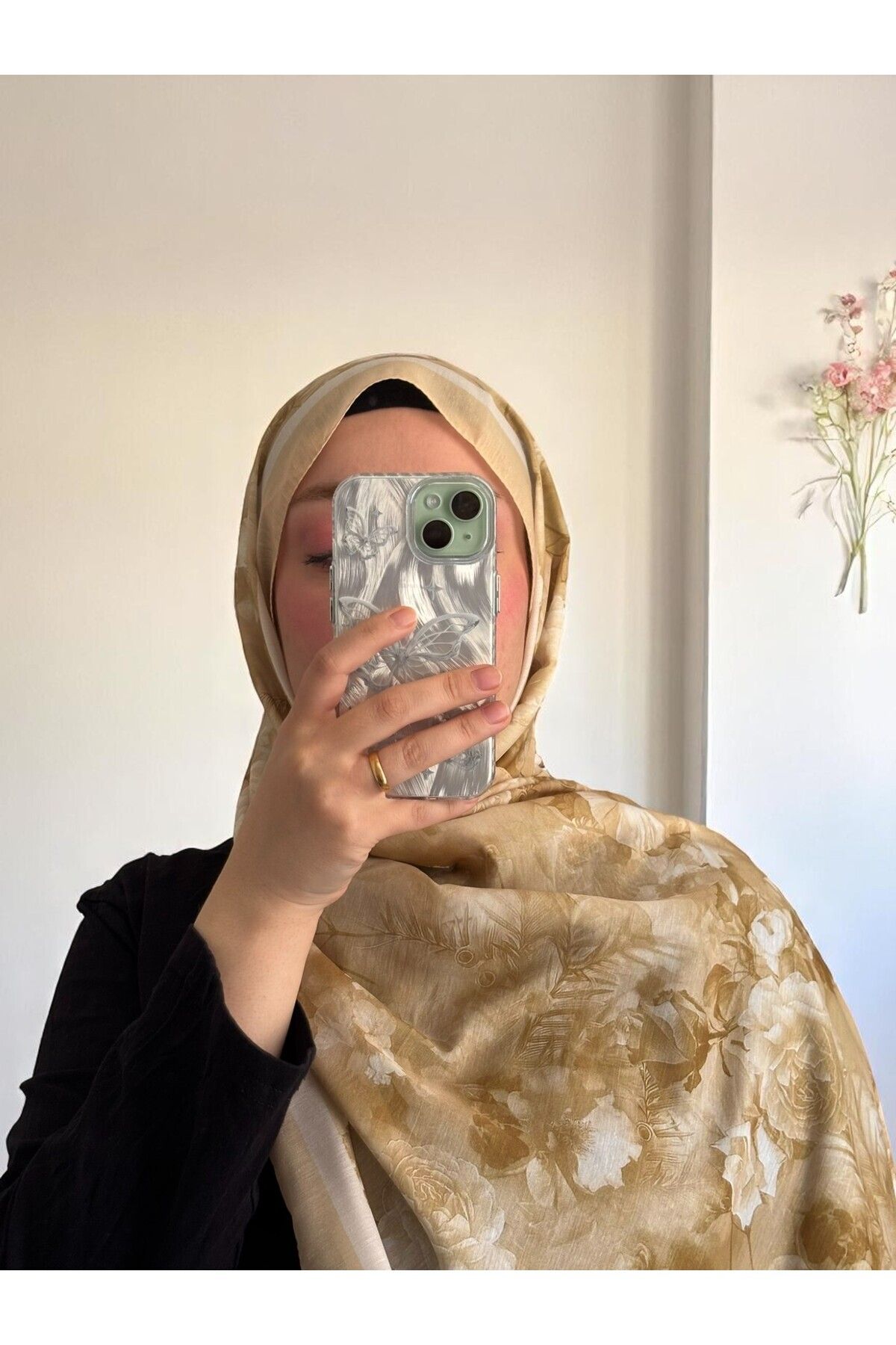 Lavena scarfs Flora Serisi Çiçekli Desen Pamuklu Dijital Soft Şal - Sarı