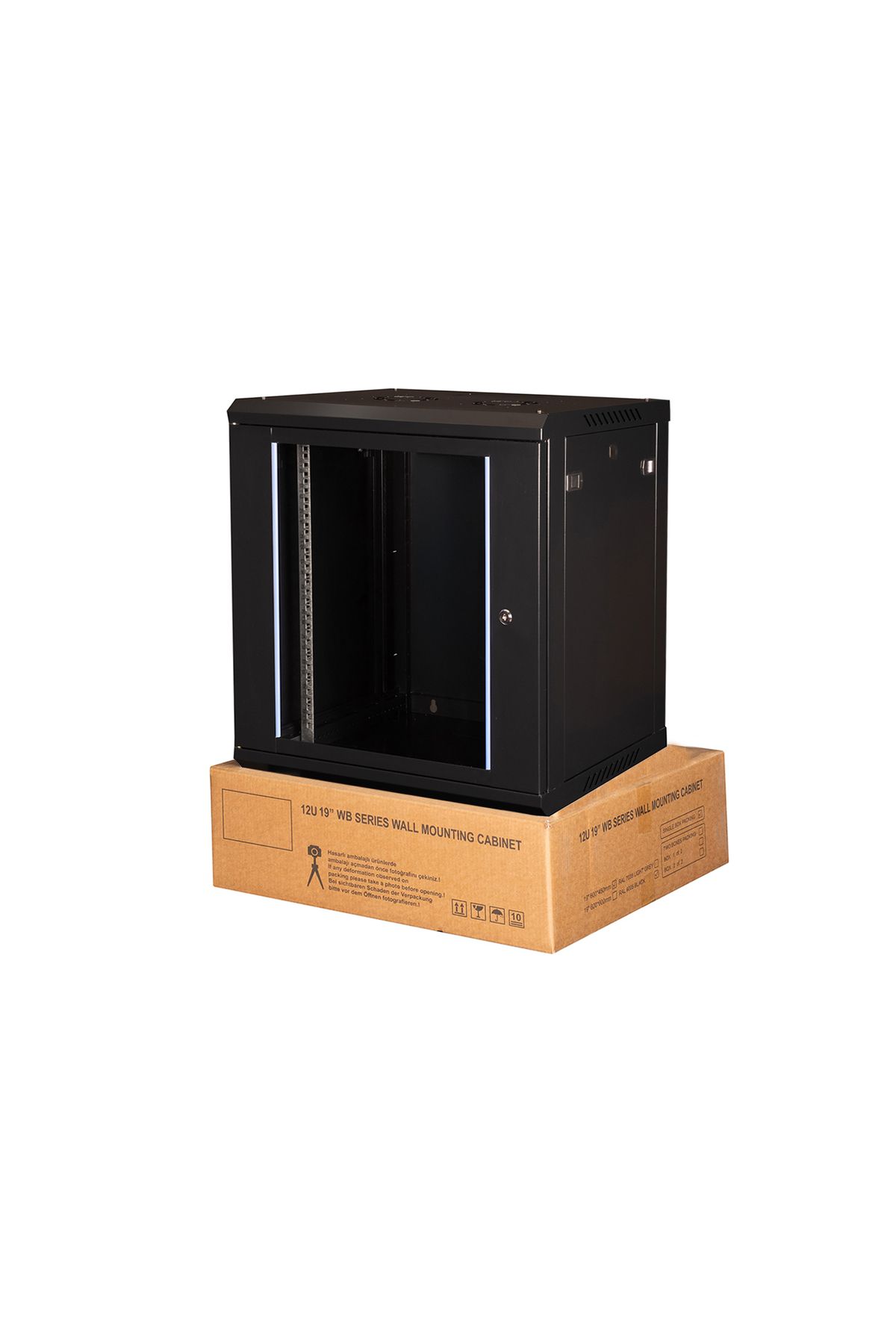Lande - 12U 19" Duvar Tipi Rack Kabinet – Genişlik: 600 mm | Derinlik: 450 mm – Siyah (Demonte)