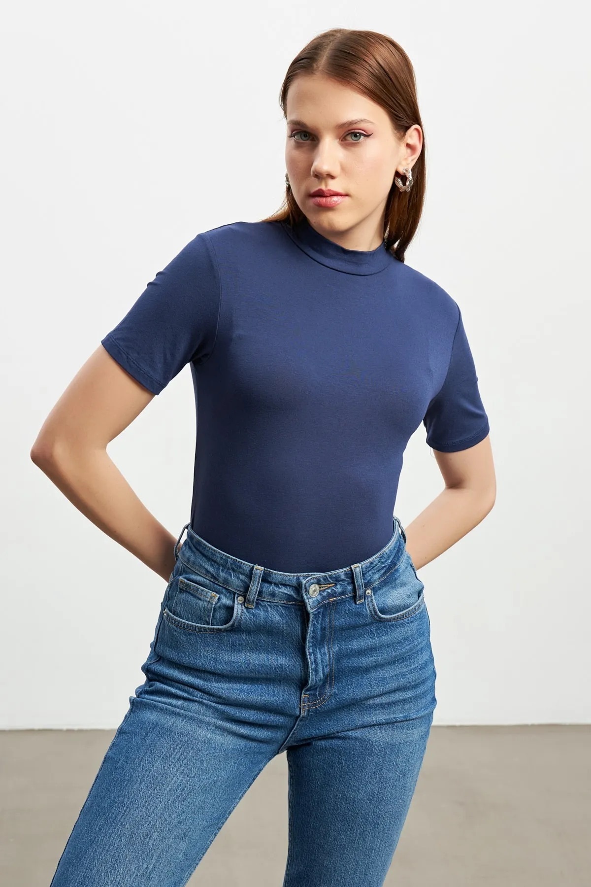 Ladima Women's Navy Blue Short Sleeve Blouse