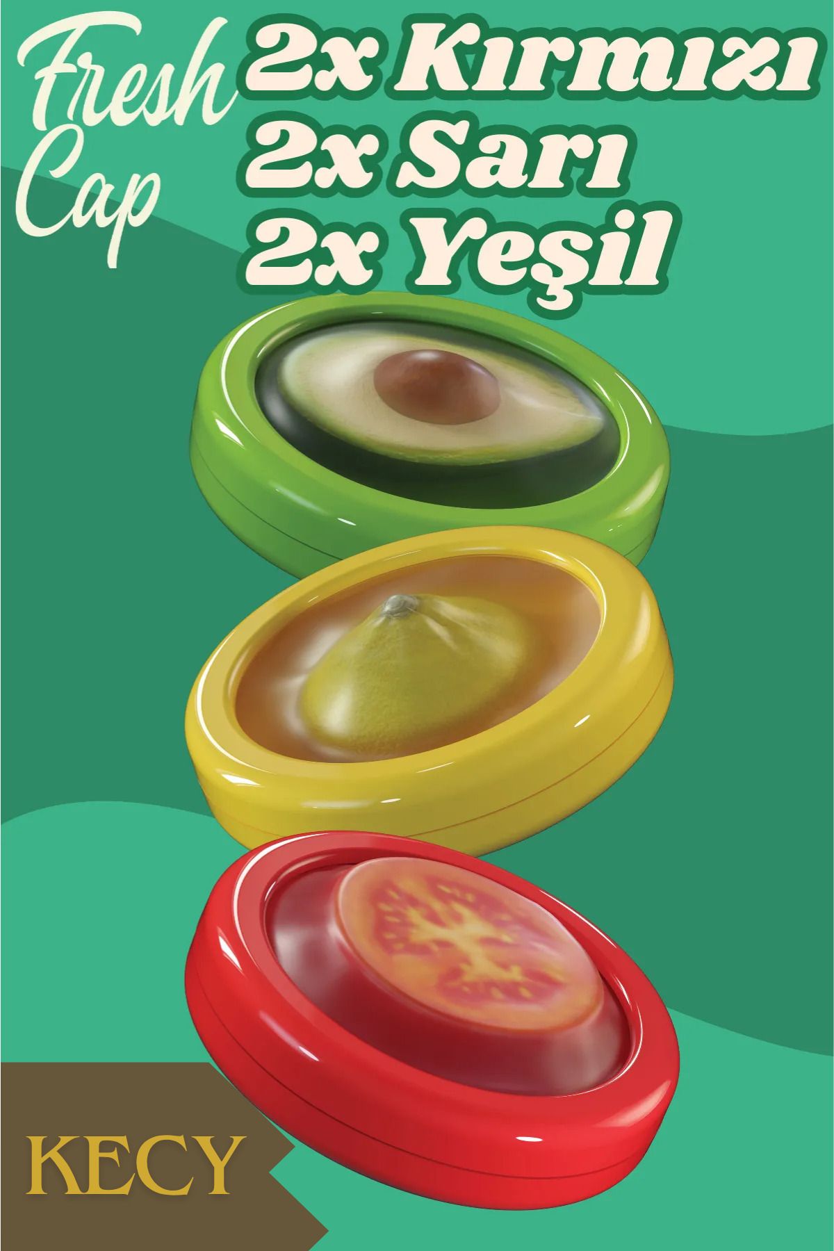 KECY FreshCap 6'lı Saklama Kabı Yarım Meyve Sebze Soğan Limon Domates Saklama Kabı Esnek Vakumlu Silikon