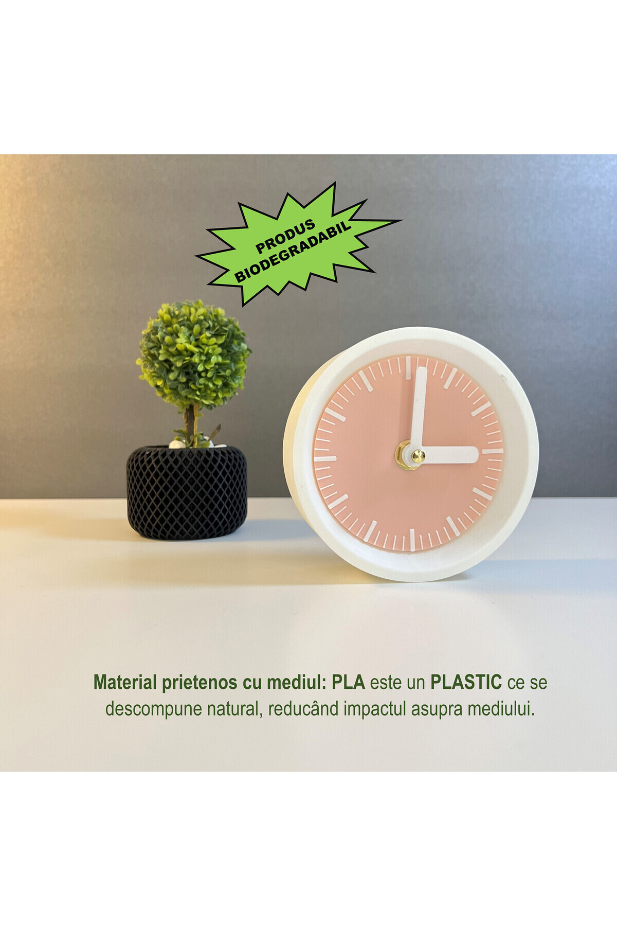 OEM-Decorative clock "Kaleia", 11 cm, light pink, 3D printed from PLA (Bioplastic) 3