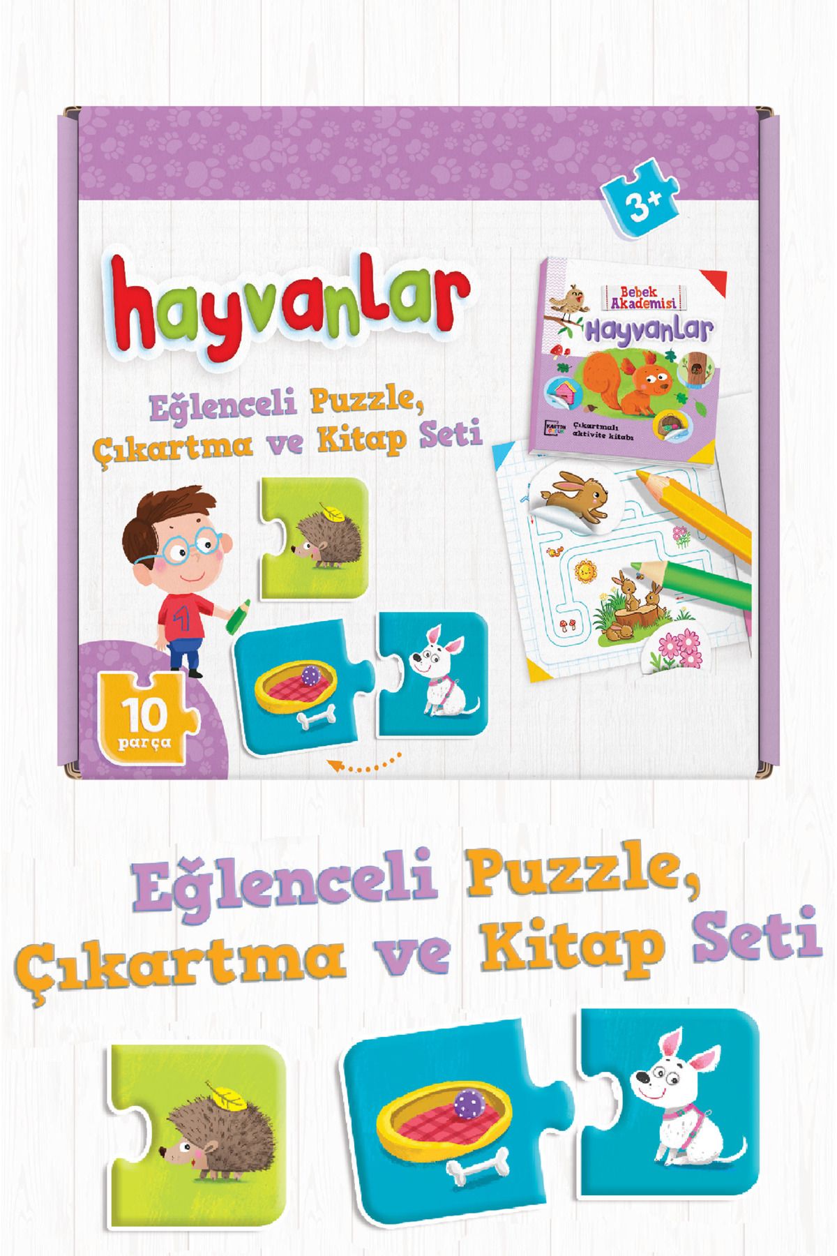 Dikkat Atölyesi Yayınları Hayvanlar Puzzle | Bulmaca Kart + Kitap 3+ Yaş Karton Çocuk