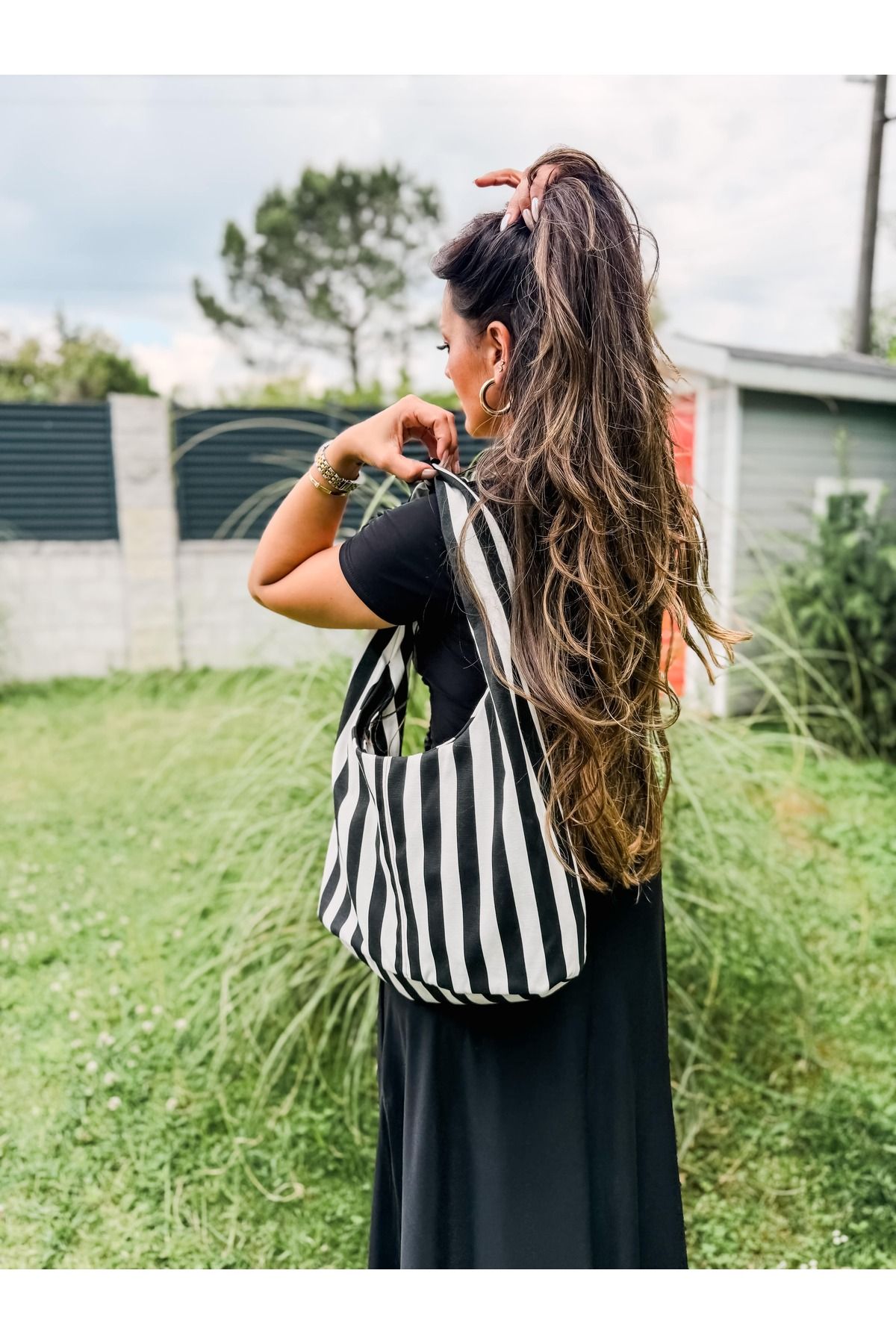 KaiHome Stripe Bağlama Kulp Çanta / Tote