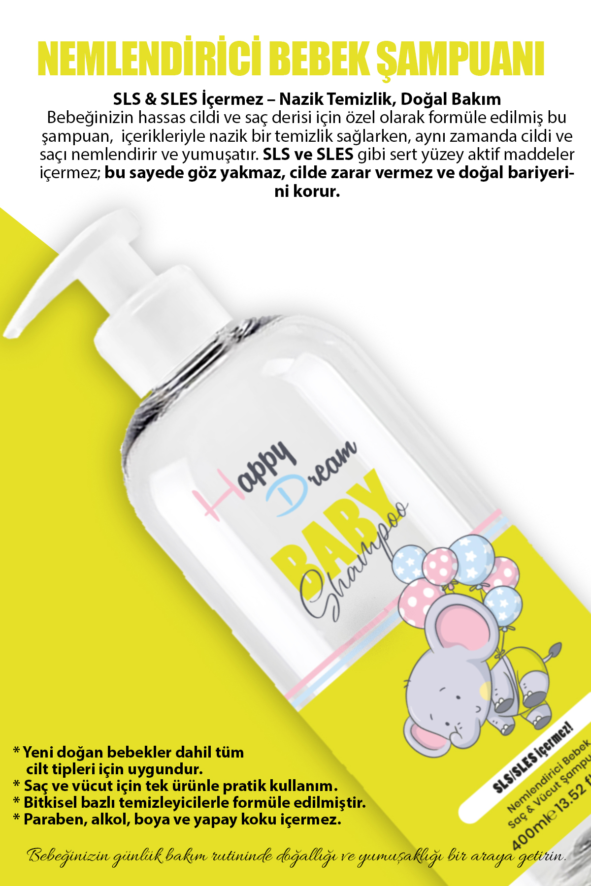 Happy Dream Bebek Şampuanı Göz Yakmayan %100 Vegan Fomül 400ml fotoğrafı 2 (önizleme)