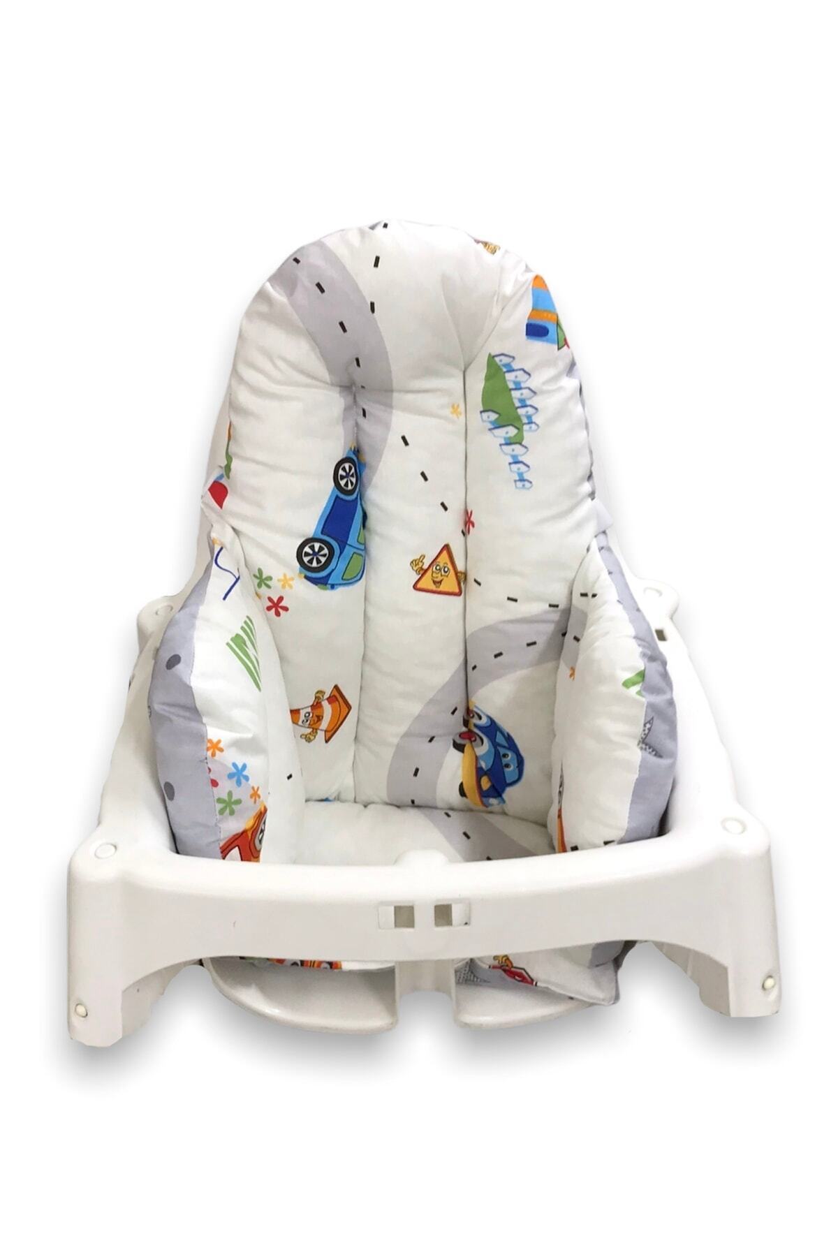 Babynia Pamuklu Bebek Çocuk Mama Sandalyesi Minderi Arabalı Gri Yıldızlı fotoğrafı 2 (önizleme)