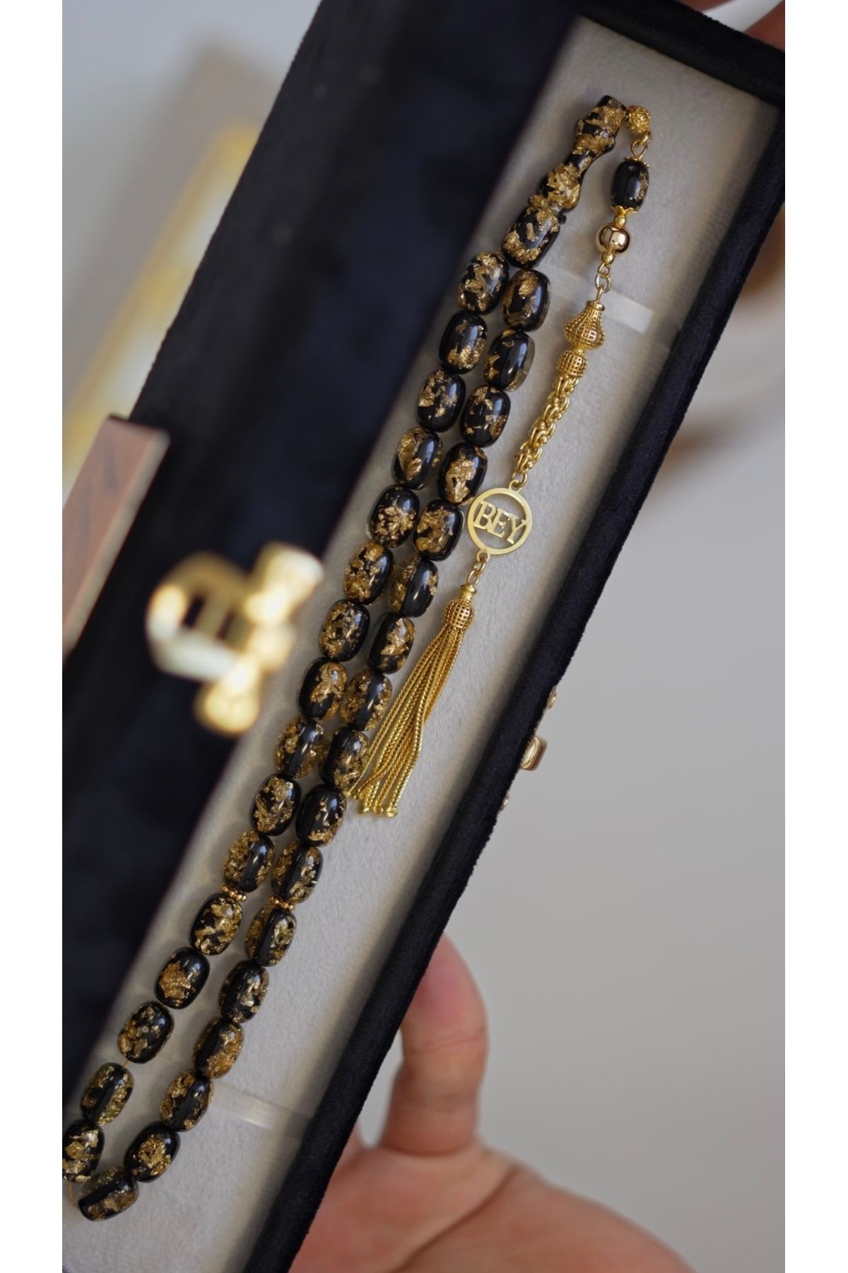 COLLECTION OF ROSARY SERTİFİKALI ÖZEL SERİ 24 AYAR ALTIN PARÇACIKLI KİŞİYE ÖZEL 14 AYAR ALTIN KAPLAMA PÜSKÜLLÜ TESBİH