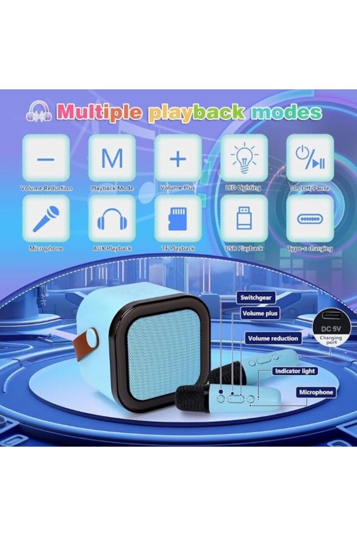 OEM-Karaoke Microphone with Portable Speaker, Bluetooth Connection, Dynamic RGB Lighting, 6W Speaker, US 5