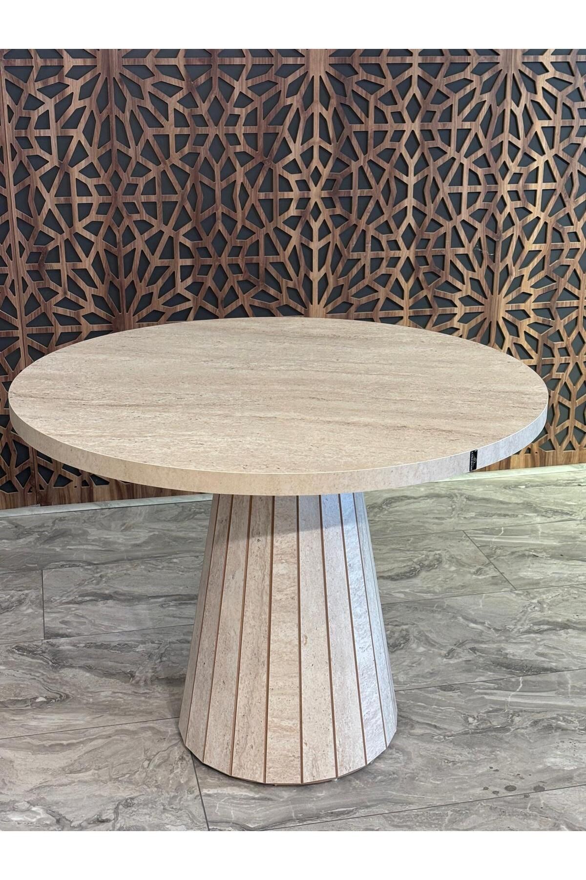DOĞUKAN HOME YUVARLAK TRAVERTEN PİRAMİT MASA