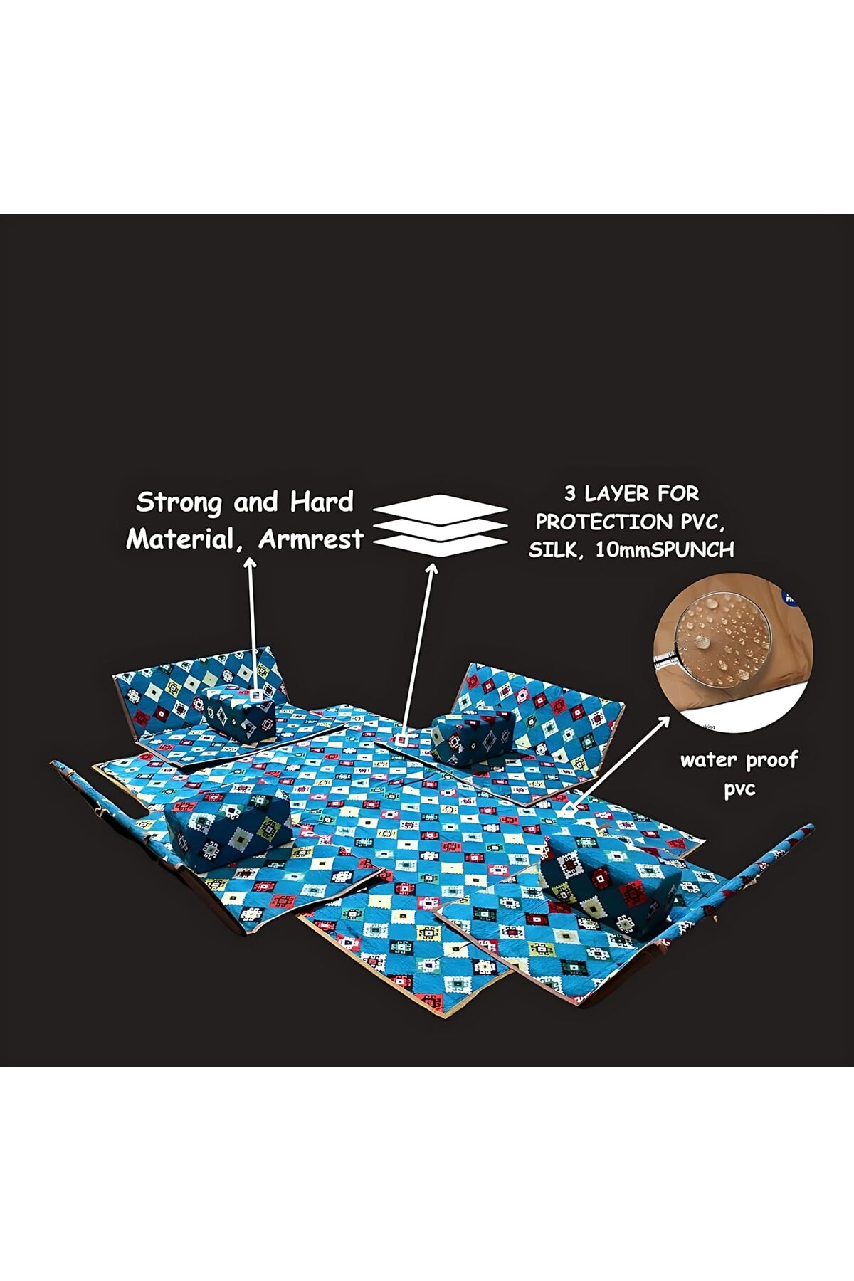 طقم جلسات أرضية للحوش والرحلات البرية تتسع 8 أشخاص – قماش سوري