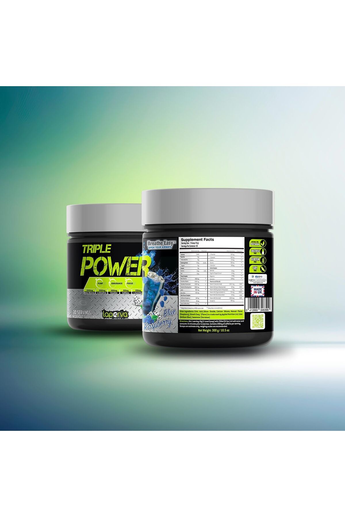 Laperva-Triple Power Pre-workout, Blue Raspberry,performance Booster With Beta-alanine, Creatine, And Bcaas, 2