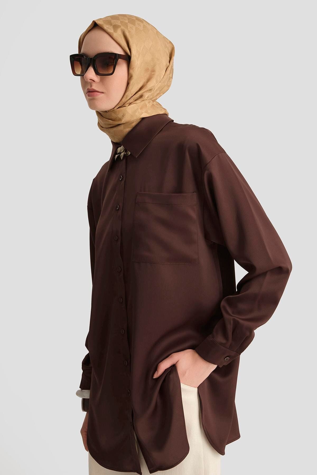 پیراهن پوشیده چند رنگ اصلی قهوه تلخ اورجینال Armine