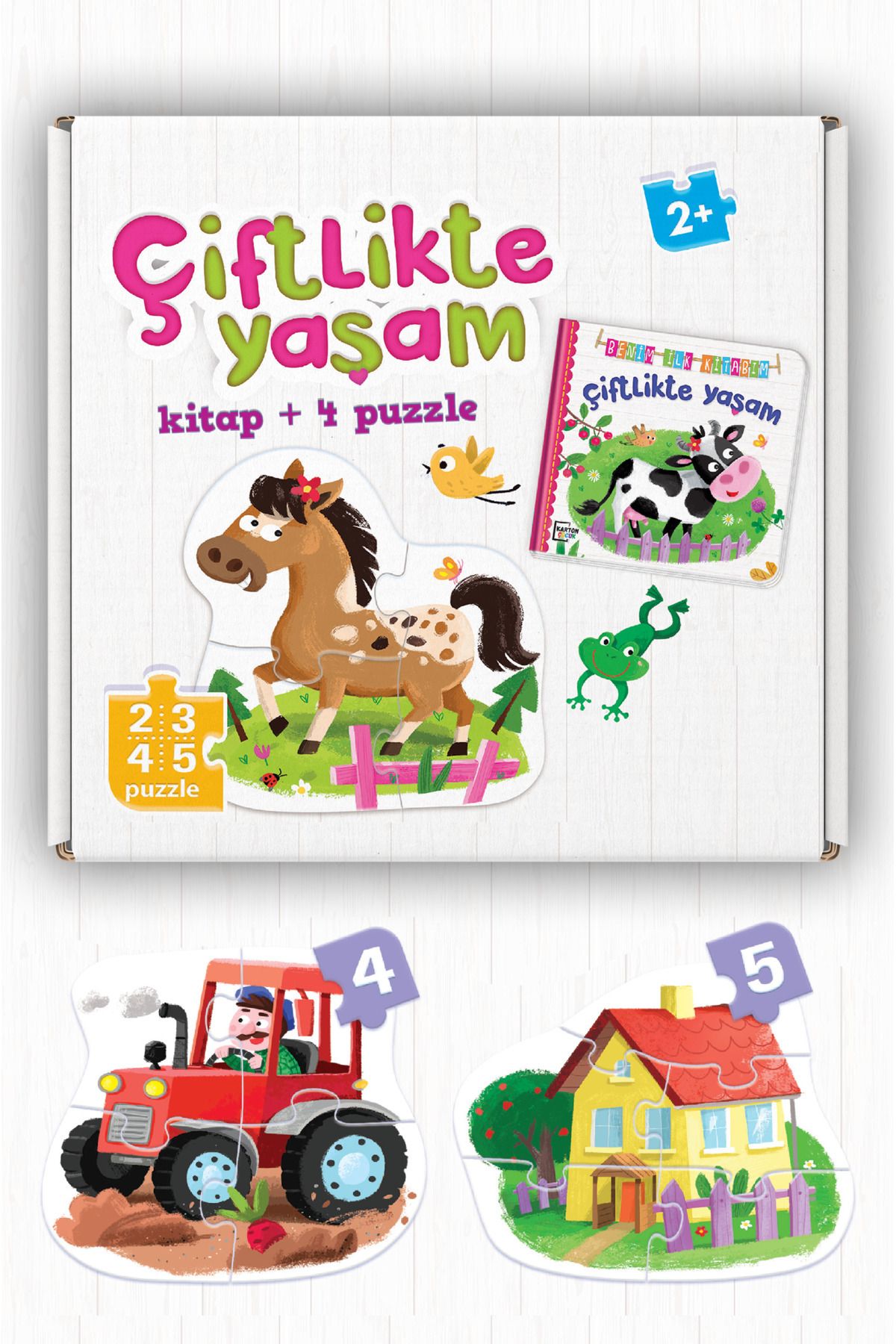 Dikkat Atölyesi Yayınları Çiftlikte Yaşam 2, 3, 4, 5 Parçalı Puzzle (Puzzle + Kalın Karton Kitap)