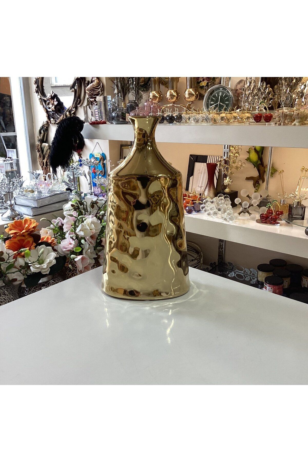 Gold home design Dekoratif Seramik Vazo Gold Renk 28 cm