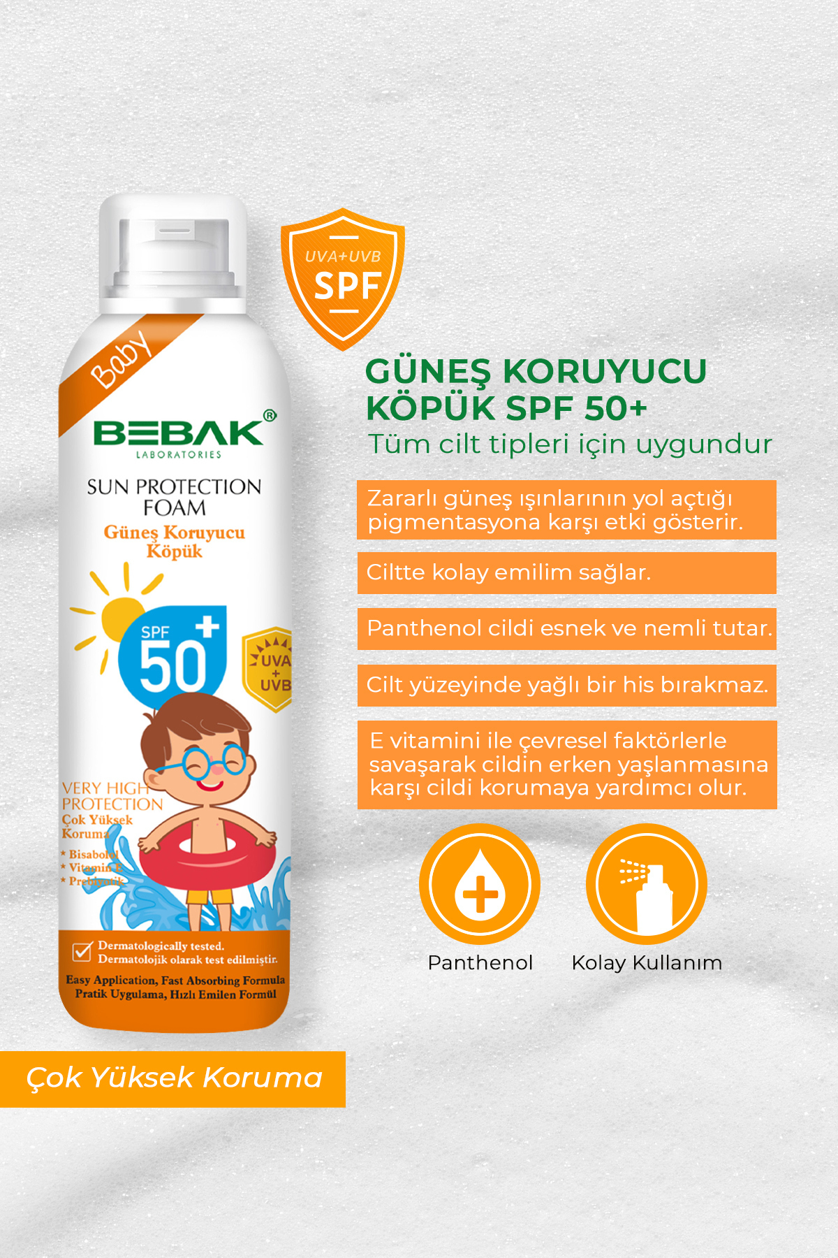 Bebak Bebek Güneş Köpüğü 50+ Spf Yüksek Koruma 150 ml fotoğrafı 3 (önizleme)