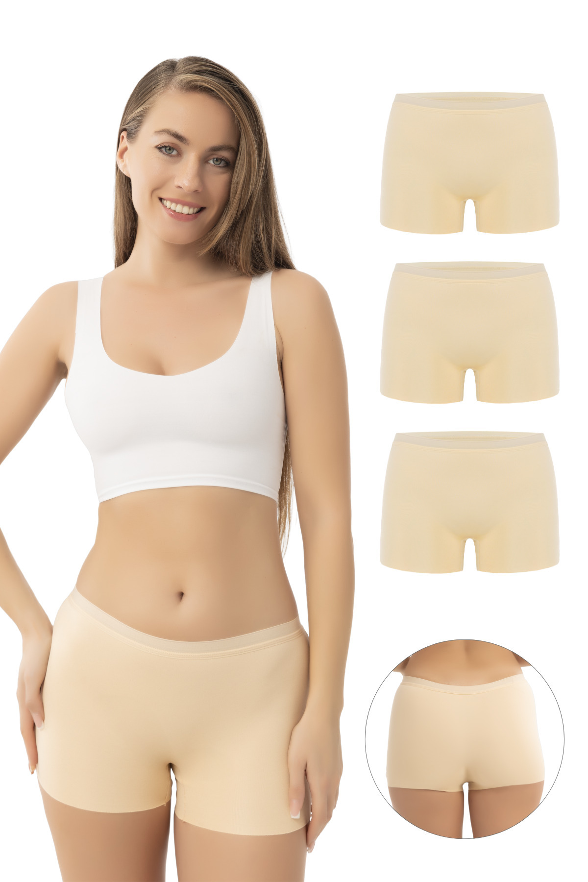 Arma Yıldız Basic Lazer Kesim Dikişsiz Kadın Boxer Külot 3'lü Paket Ten