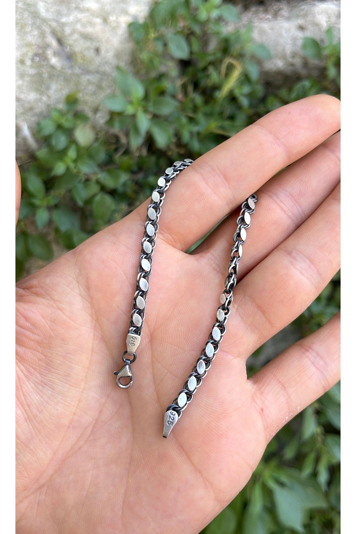 LİNOVE JEWELLERY Oksitli Arpa Pullu Gümüş Bileklik, 925 Ayar Gümüş Erkek Oksitli Bileklik, Gümüş pullu Bileklik