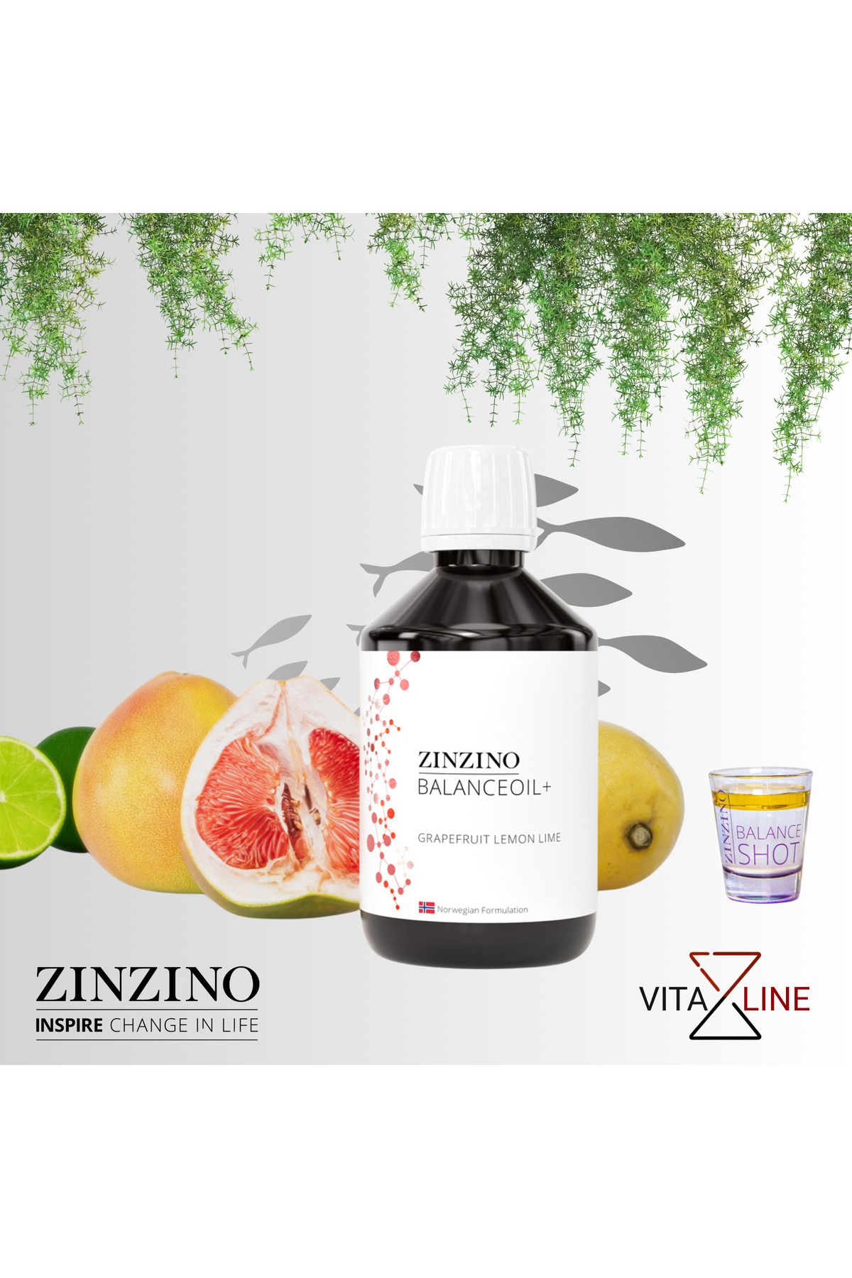 Zinzino Omega 3, D Vitamini, Epa, Dha Ve Polifenollü Yeni Nesil Greyfurt Limon Aromalı Balık Yağı 300ml