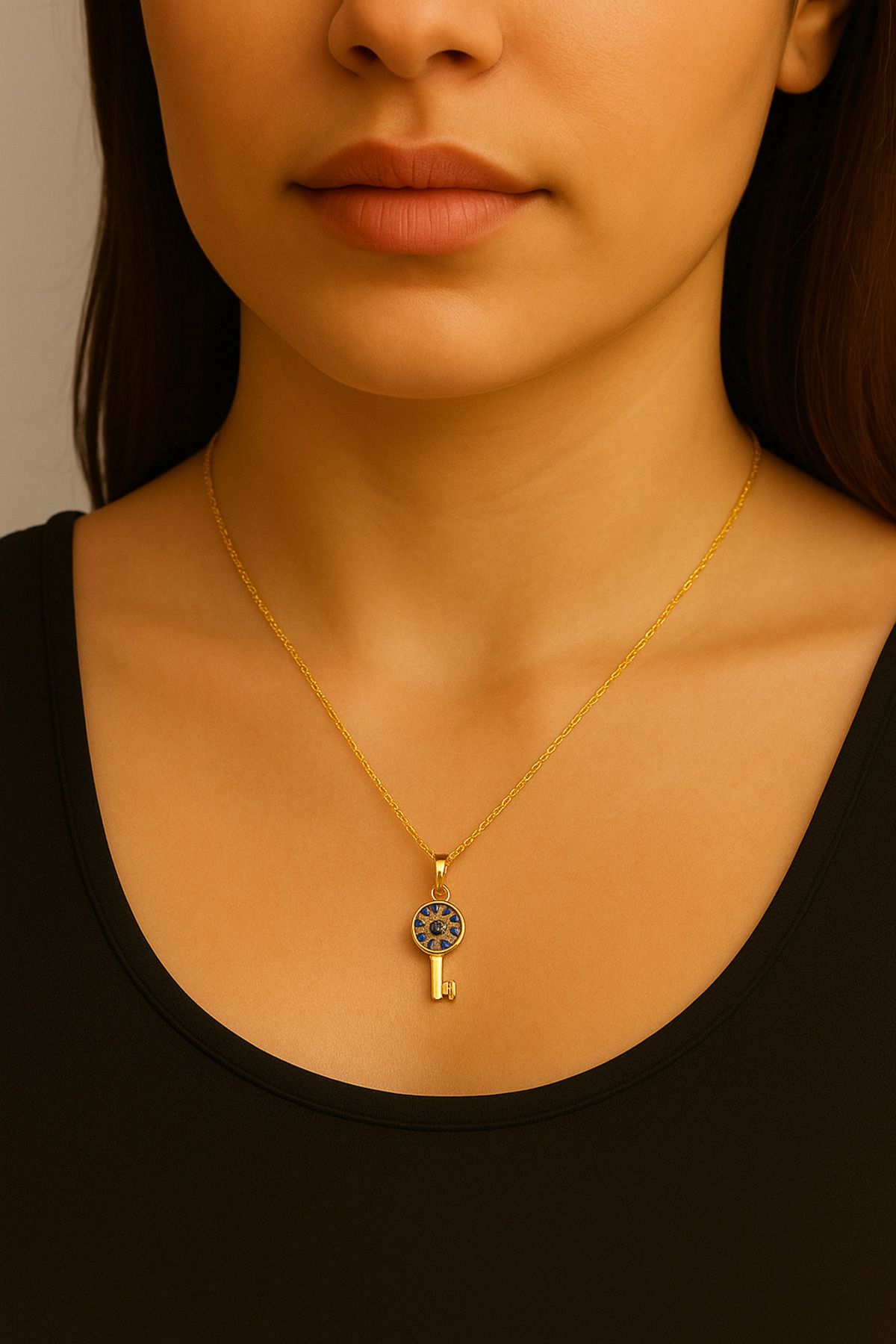 cengizjewellery 14 Ayar Minimal Gözlü Altın Anahtar Kolye Ucu