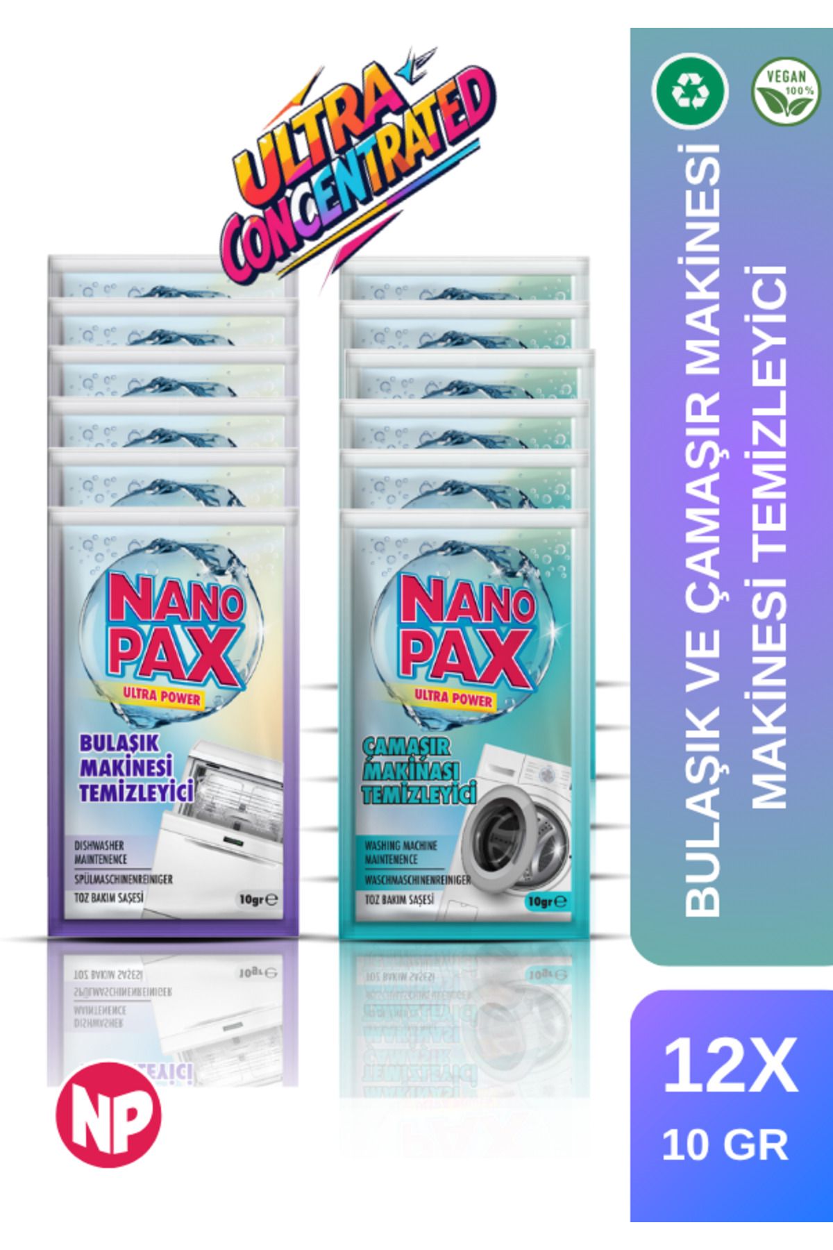 NanoPax 6 Adet Bulaşık 6 Adet Çamaşır Makinesi Temzileyicisi Ve Bakım Tozu (4X ULTRA KONSANTRE)