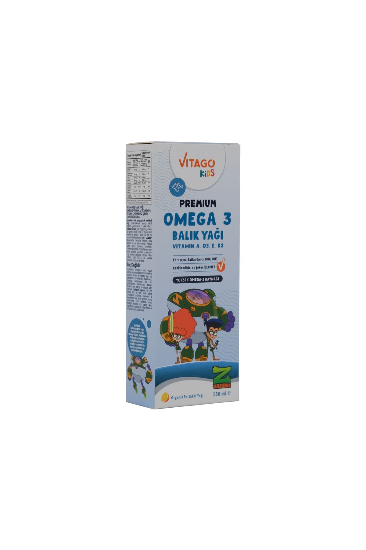 Vitago Kids Premium Z Takımı Balık Yağı Omega 3 Vitamin A D3 E K2 Içeren Şurup 150 ml